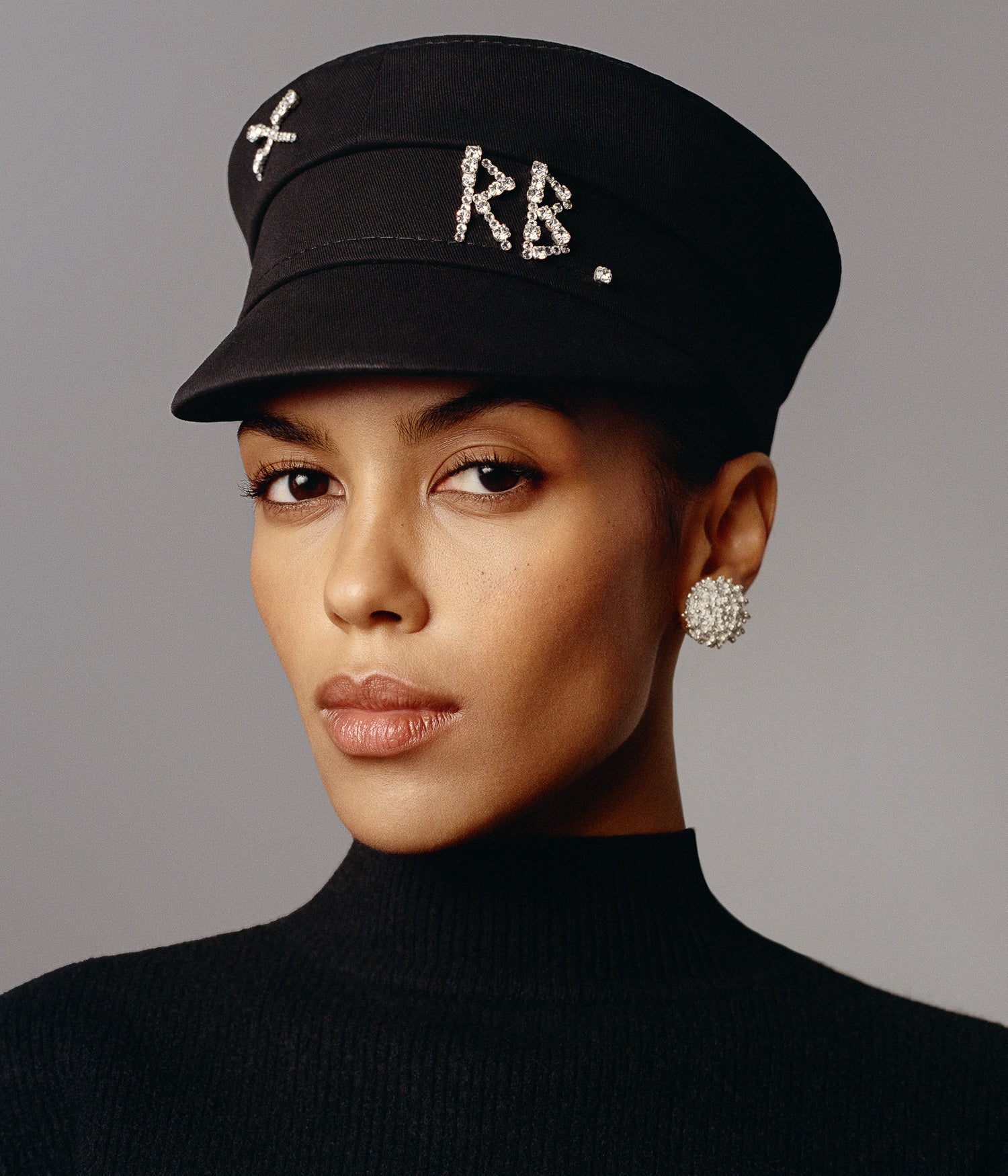 Crystal-embellished Cotton Baker Boy Cap Crystal-embellished Cotton Baker Boy Cap