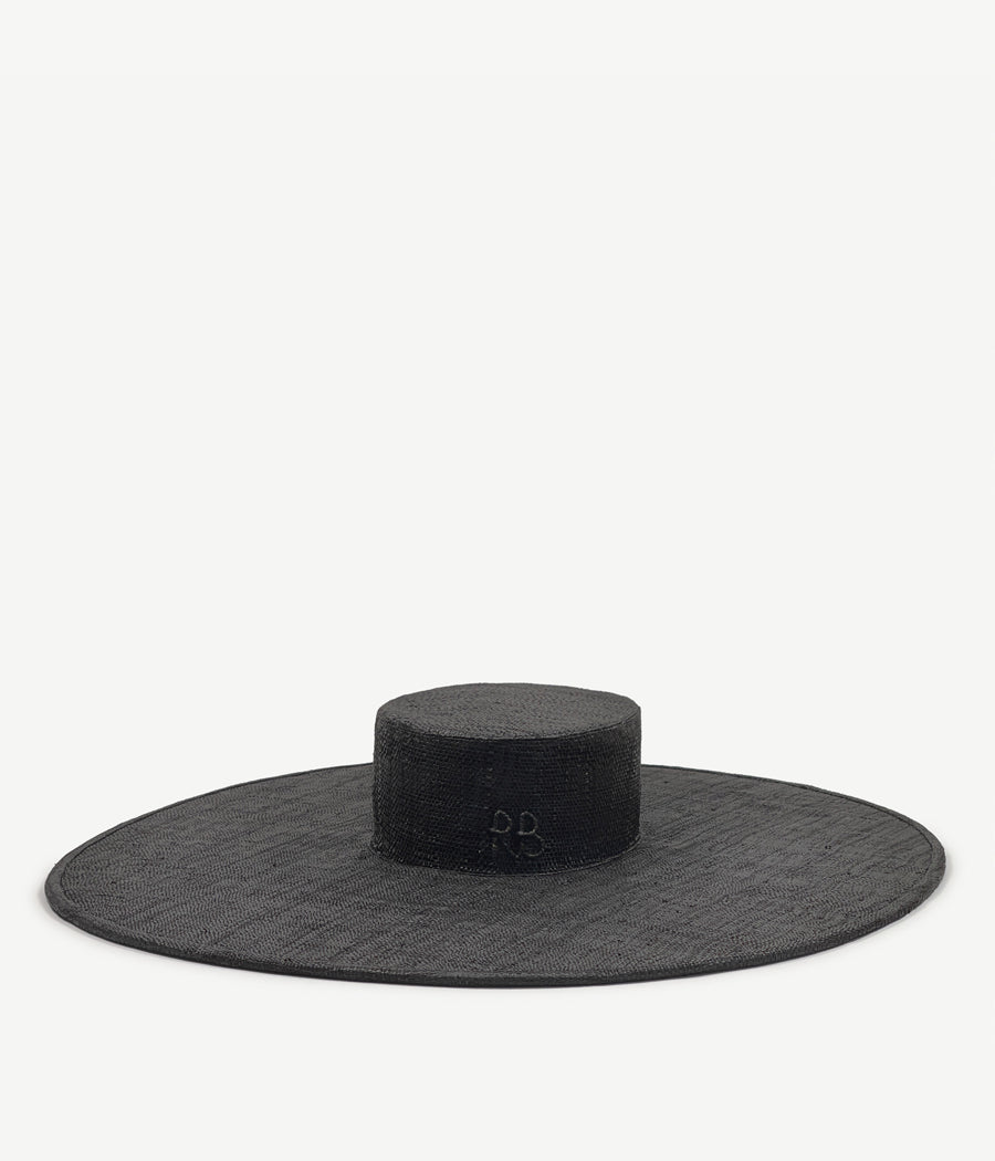 RB Wide-brimmed Straw Canotier Hat Black XS