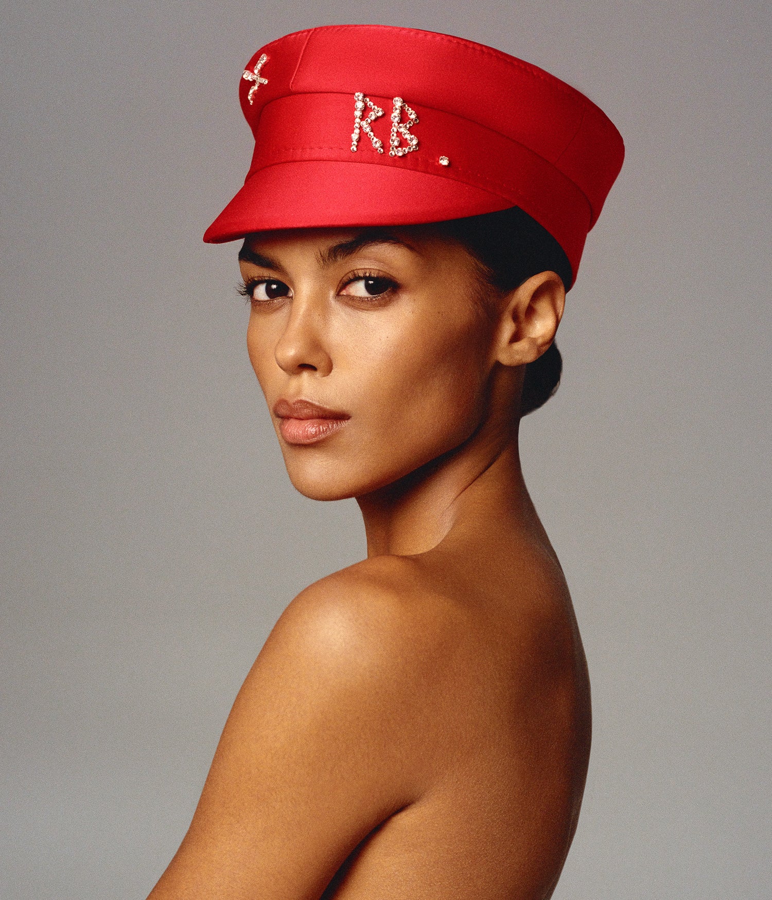 Crystal-embellished Satin Baker Boy Cap Crystal-embellished Satin Baker Boy Cap