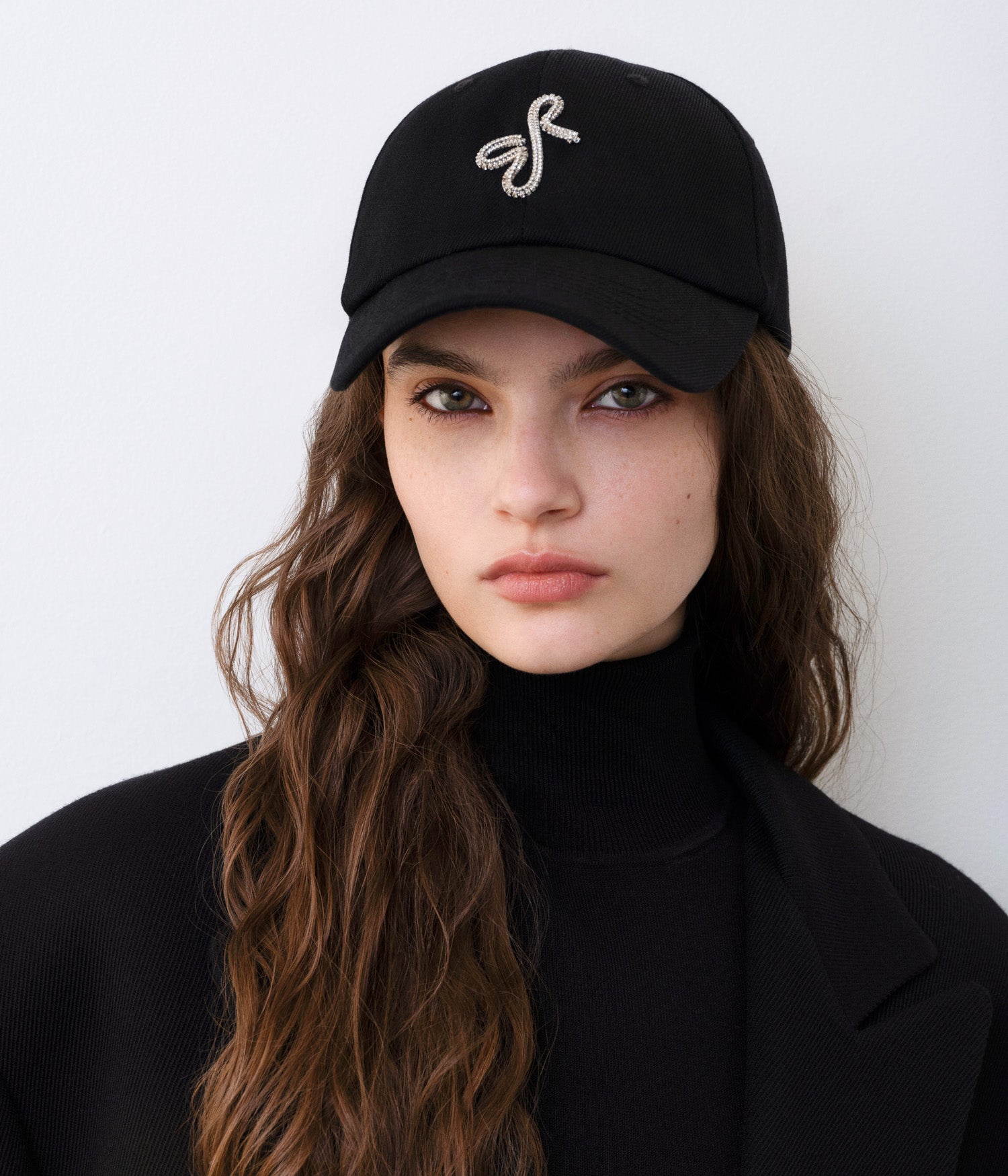 Black Cap with Embellished Logo Crystal-Embellished Baseball Cap • Ruslan Baginskiy Hats  main image 2