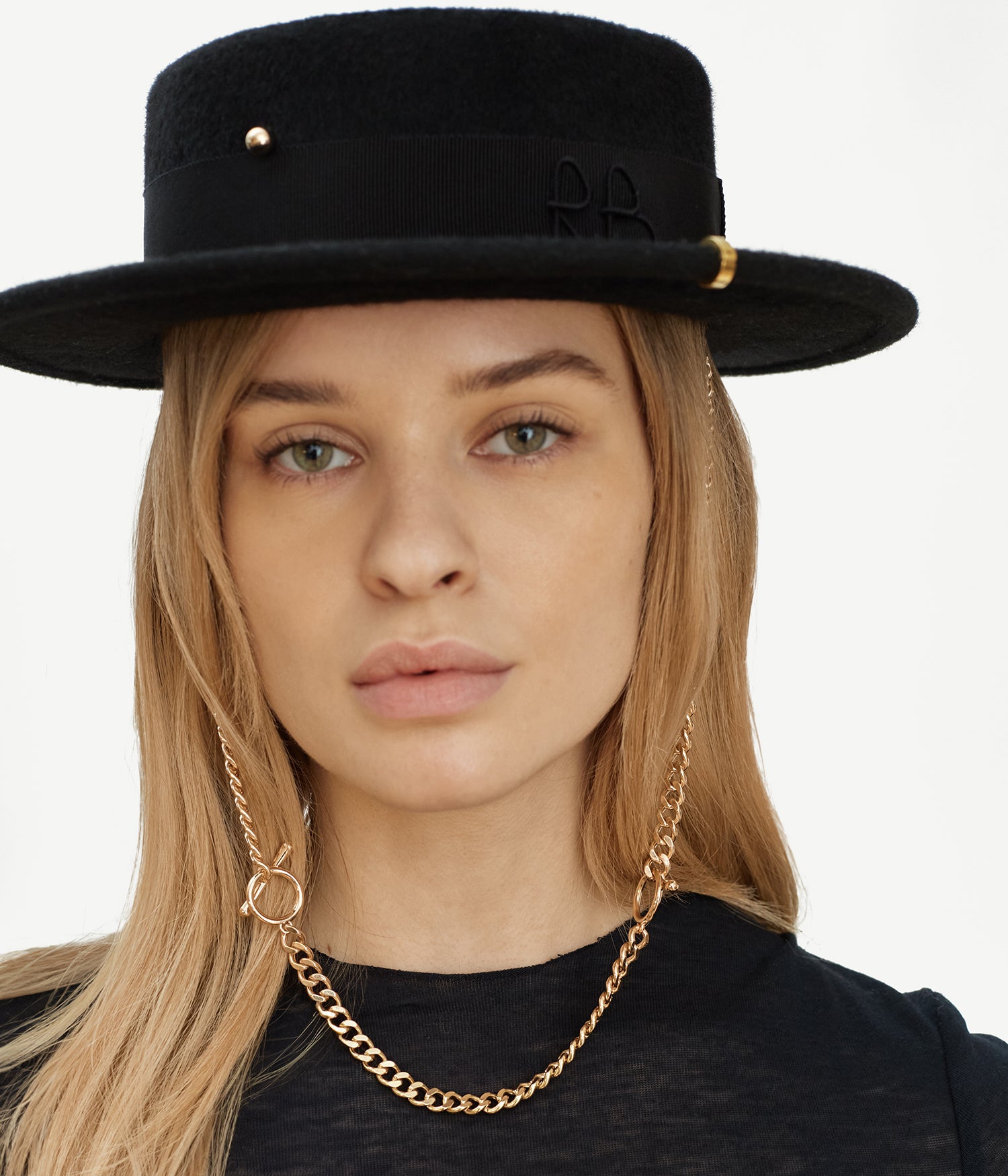 Chain Strap Felt Canotier Hat Chain Strap Felt Canotier Hat