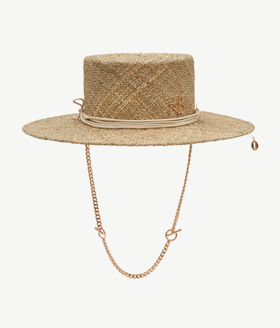 Monogram-embellished Chain Strap Boater Hat Monogram-embellished Chain Strap Boater Hat