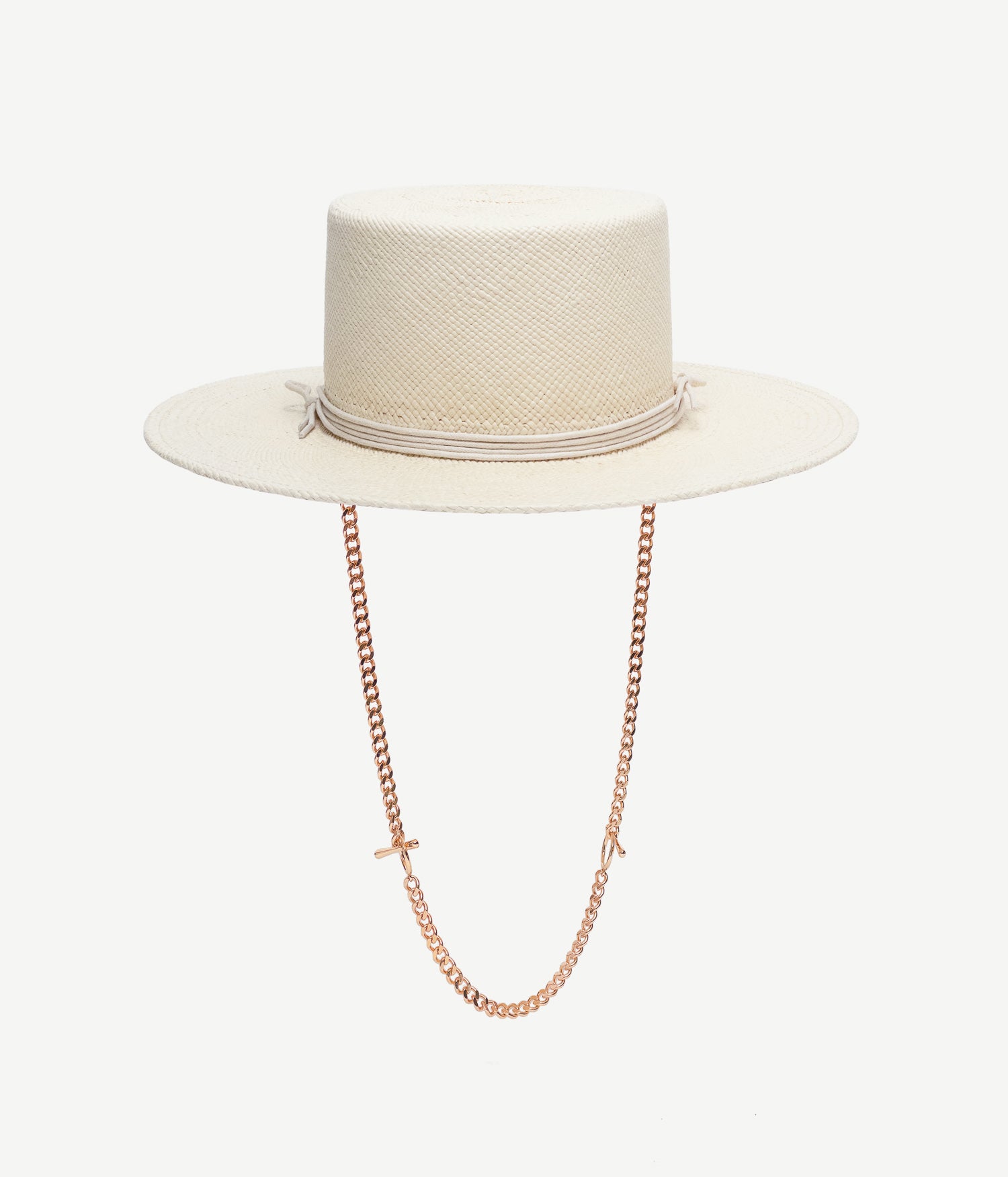 Pierced Chain Strap Canotier Hat Pierced Chain Strap Canotier Hat