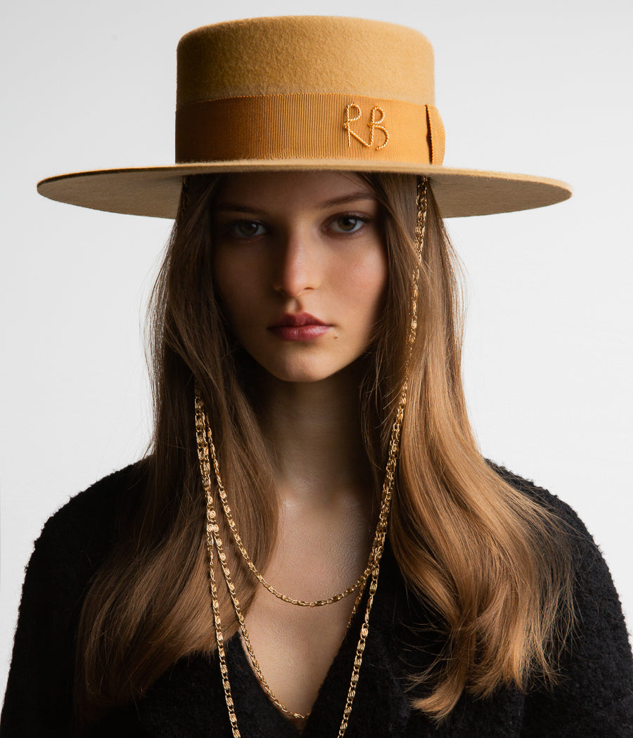 ruslan baginskiy Monogram-embellished Canotier Hat FW23-24 CNT037-W-3CHA-9P-MRB-XS ruslan baginskiy Monogram-embellished Canotier Hat FW23-24 CNT037-W-3CHA-9P-MRB-XS