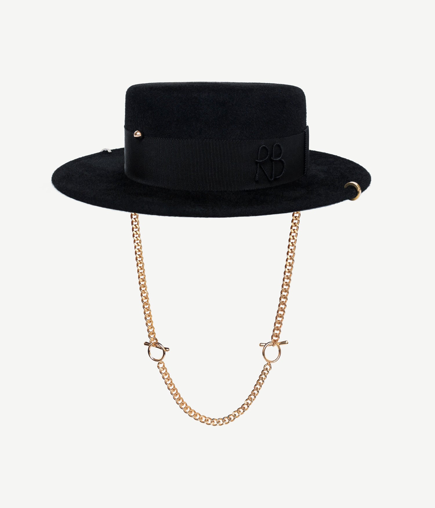 Chain Strap Felt Canotier Hat Chain Strap Felt Canotier Hat
