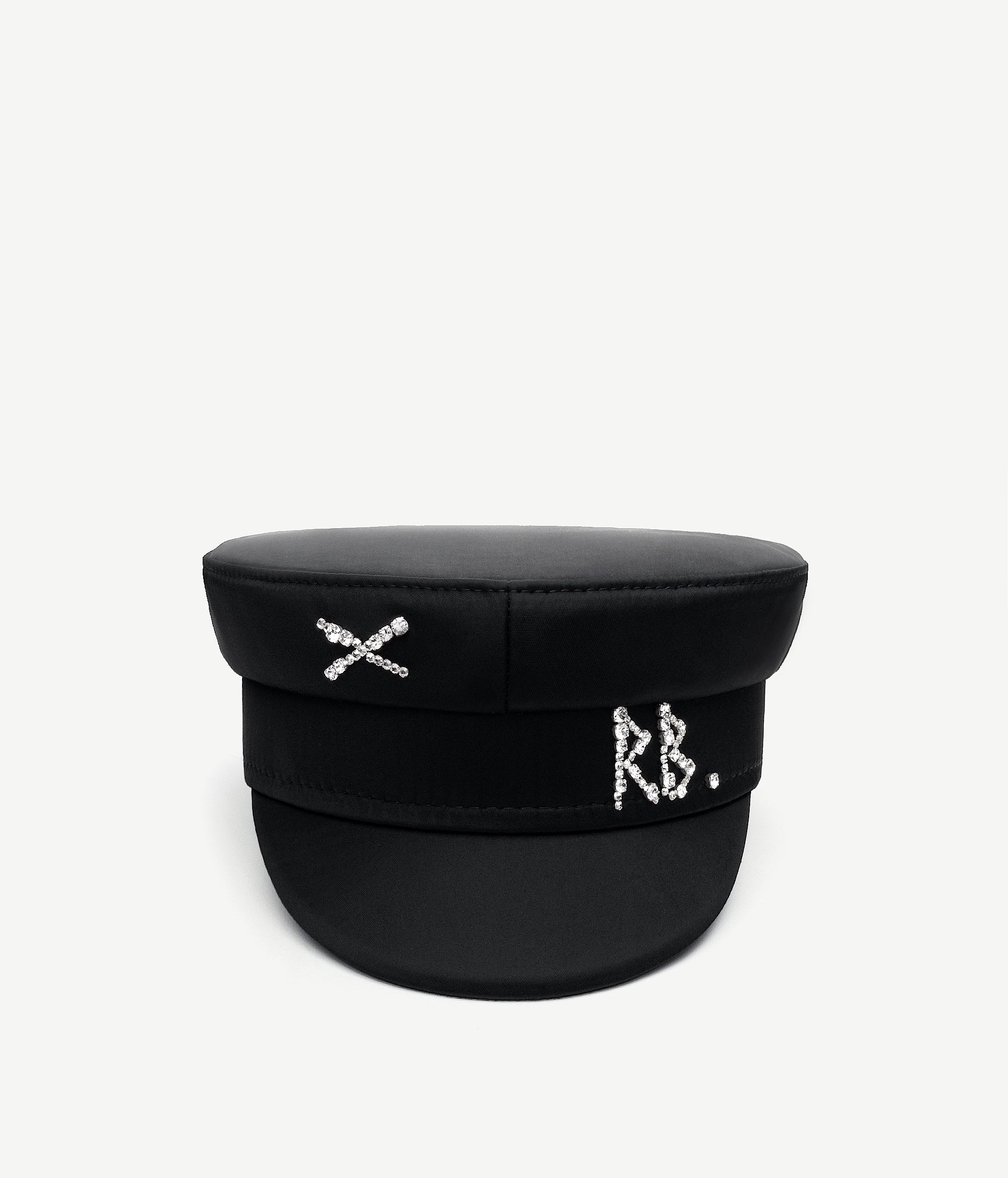 Crystal-embellished Black Satin Baker Boy Cap KPC033-STN-DMD-XXS Ruslan Baginskiy Crystal-embellished Black Satin Baker Boy Cap KPC033-STN-DMD-XXS Ruslan Baginskiy