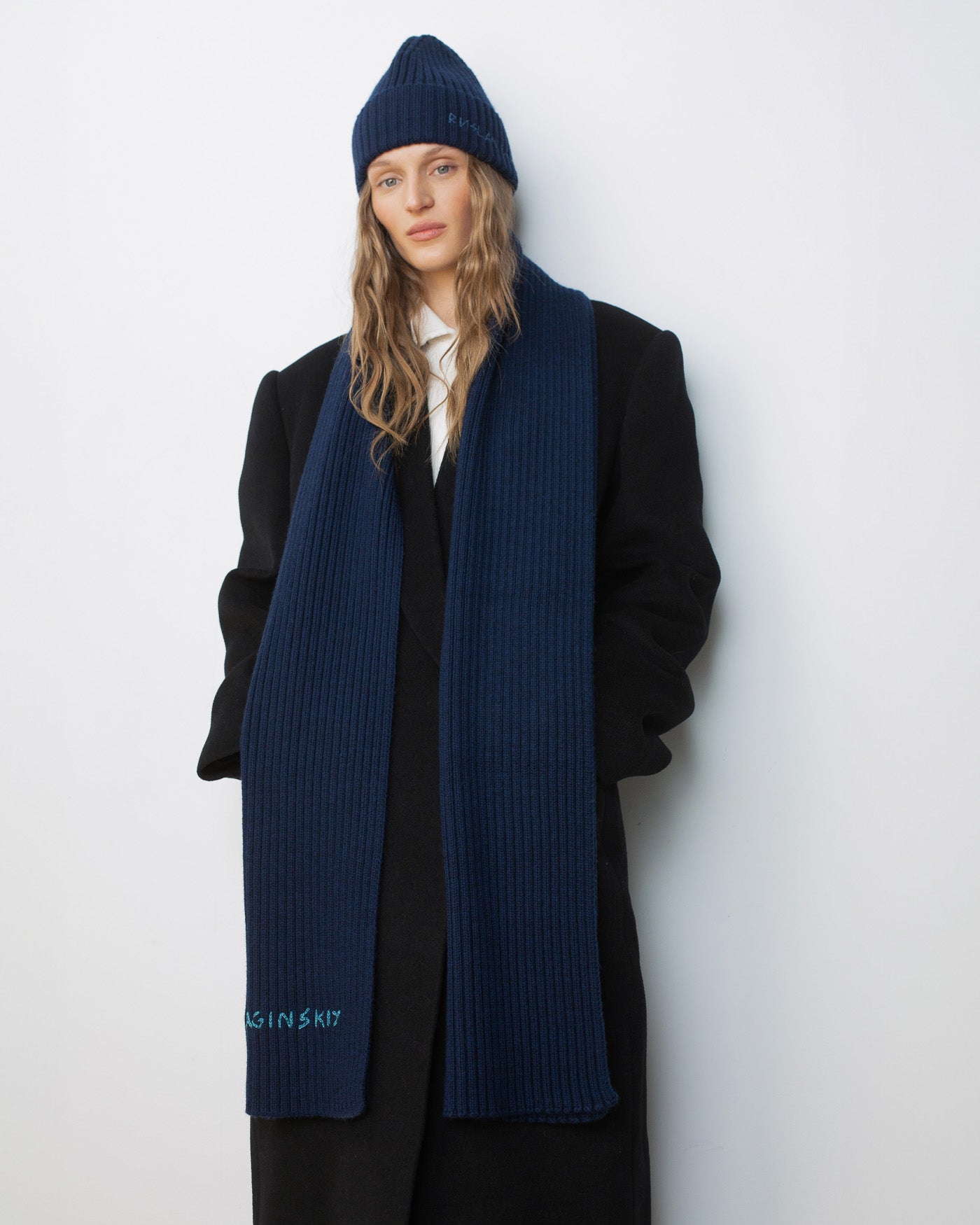 Monogram-embroidered Wool Scarf • Ruslan Baginskiy Hats