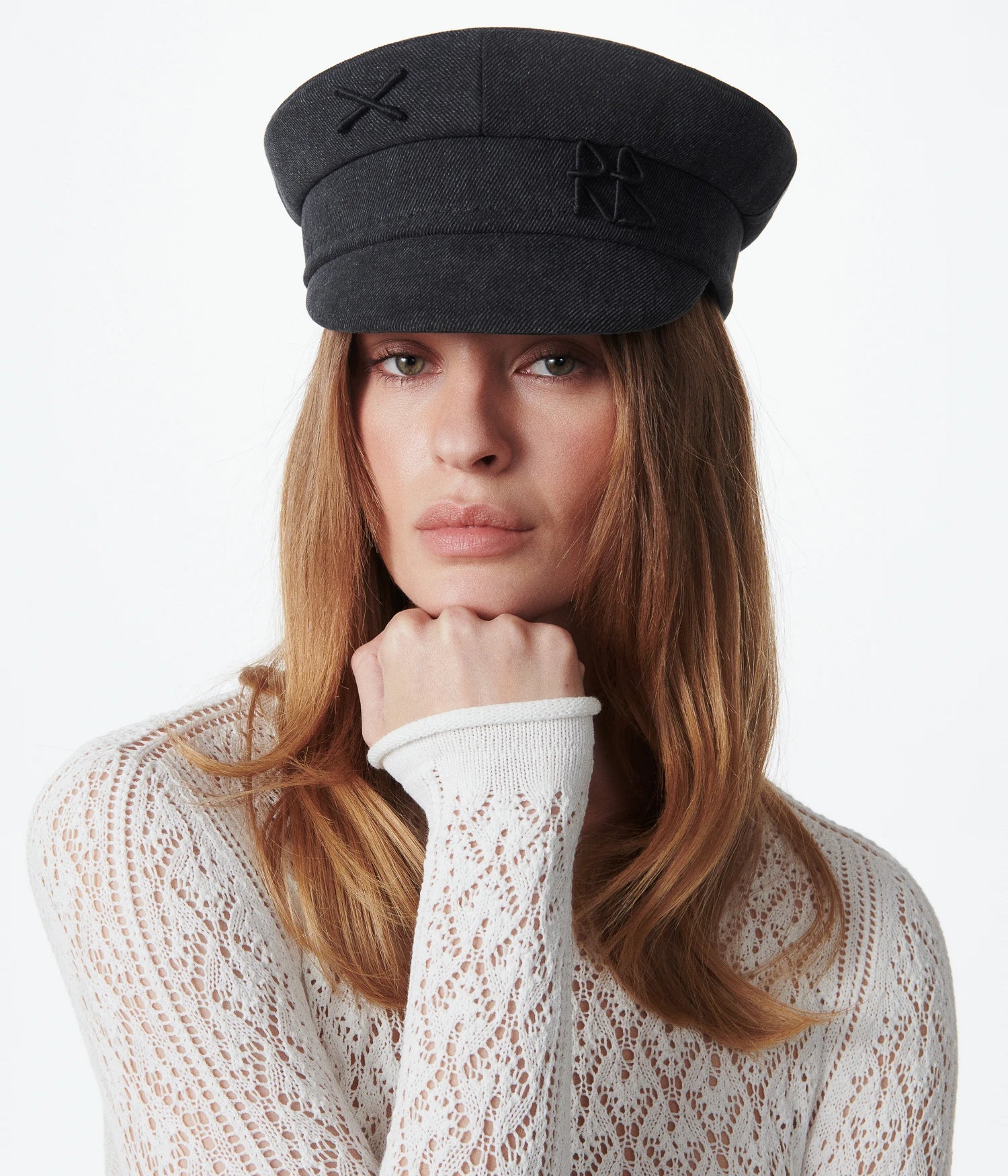 Logo-embellished Denim Baker Boy Cap Logo-embellished Denim Baker Boy Cap