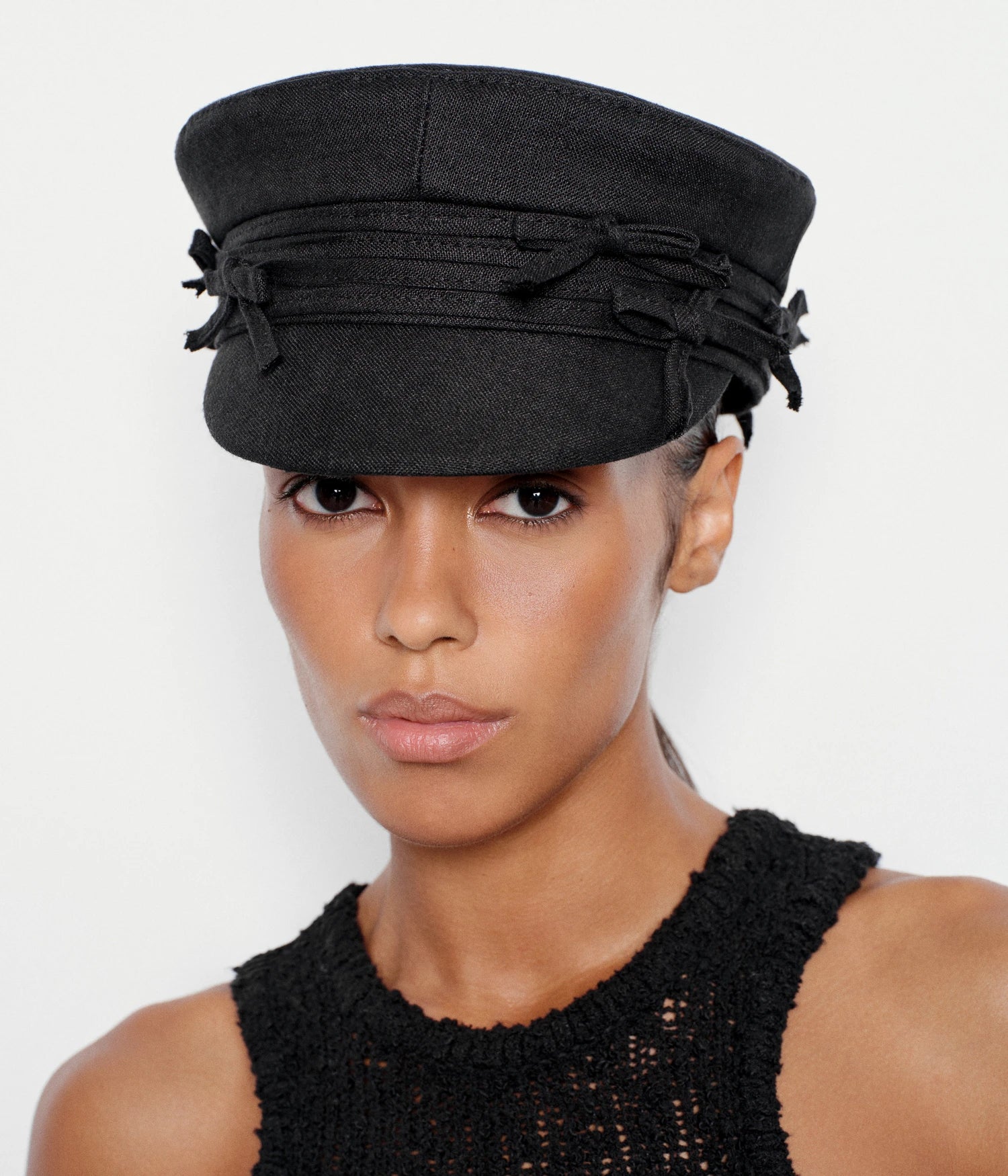 Embellished Bow Tie Baker Boy Cap Embellished Bow Tie Baker Boy Cap