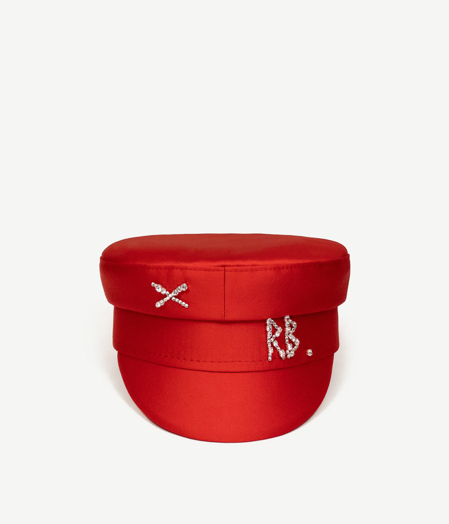 Crystal-embellished Satin Baker Boy Cap FW2023-2024 red