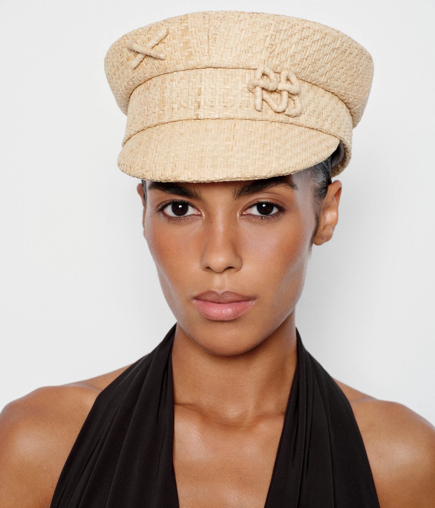 ハット RUSLAN BAGINSKIY FW21 BAKER BOY HAT (KPC036_P-FFBEIGE) Monogram-embellished Straw Baker Boy Cap • Ruslan Baginskiy