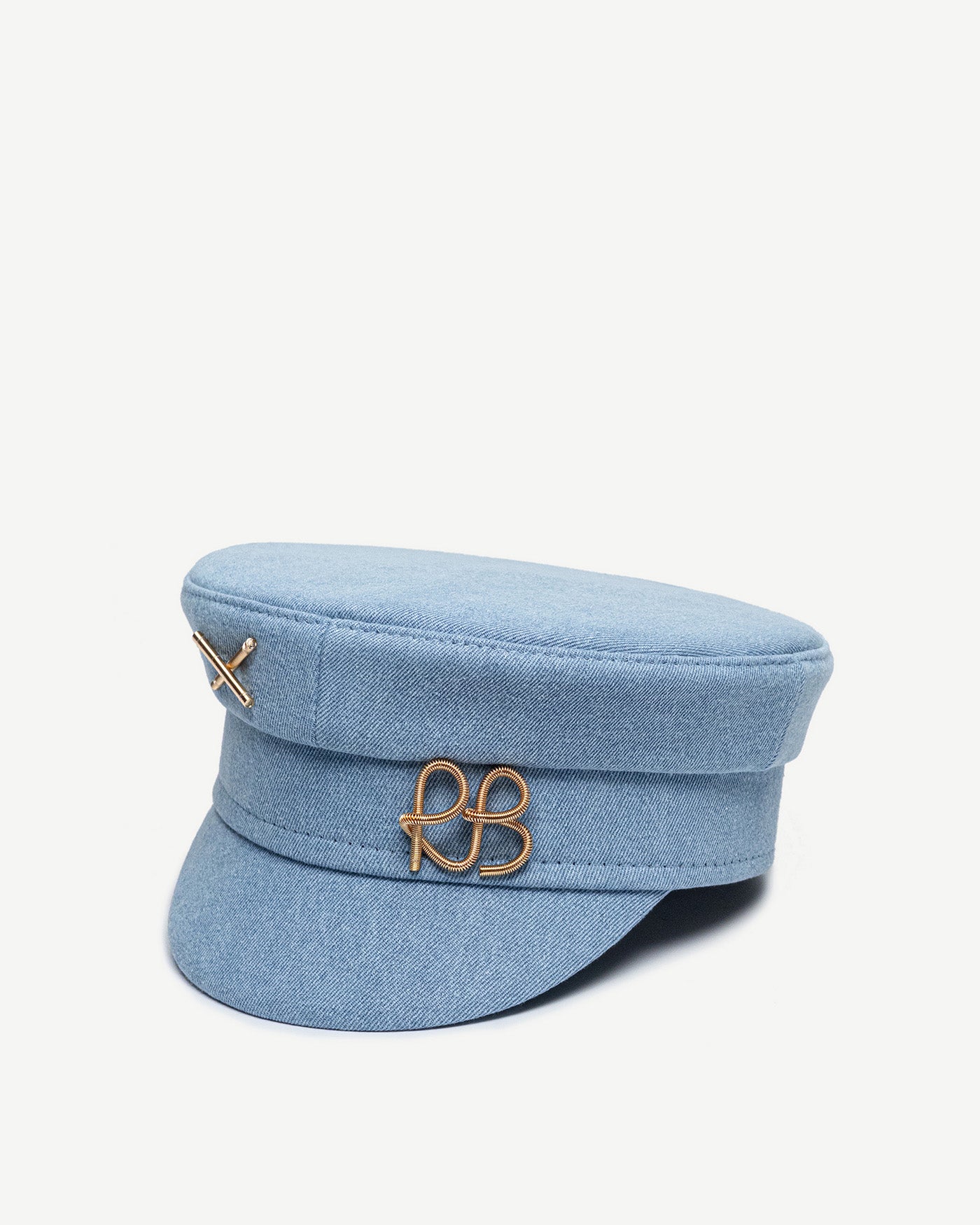 Denim Baker Boy Cap with Gold-Tone Logo-plaque • Ruslan Baginskiy