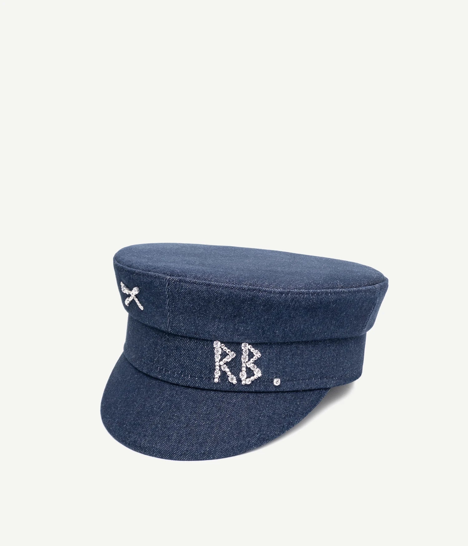 Crystal-Embellished Denim Baker Boy Cap Crystal-Embellished Denim Baker Boy Cap
