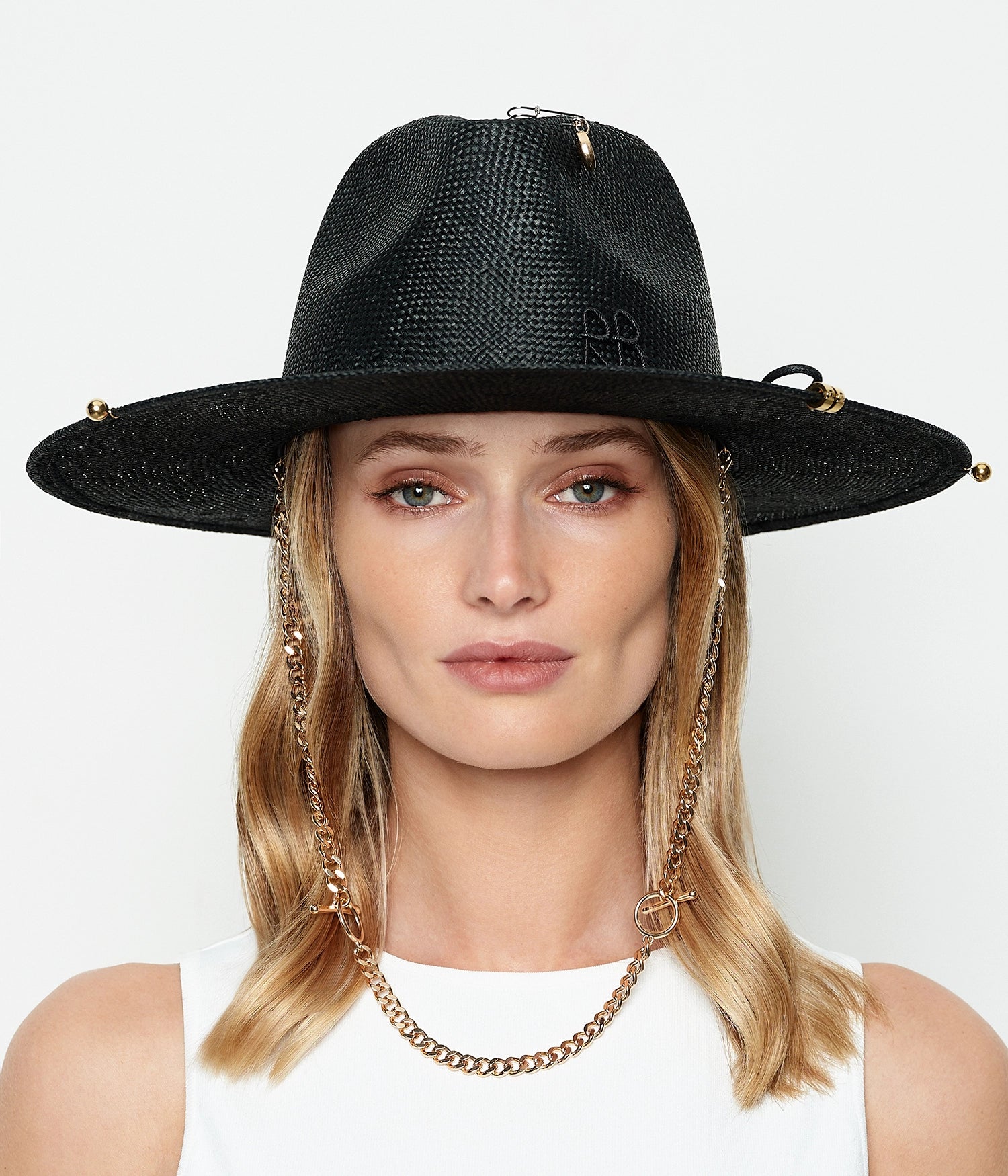 Chain Strap Straw Fedora Hat Chain Strap Straw Fedora Hat