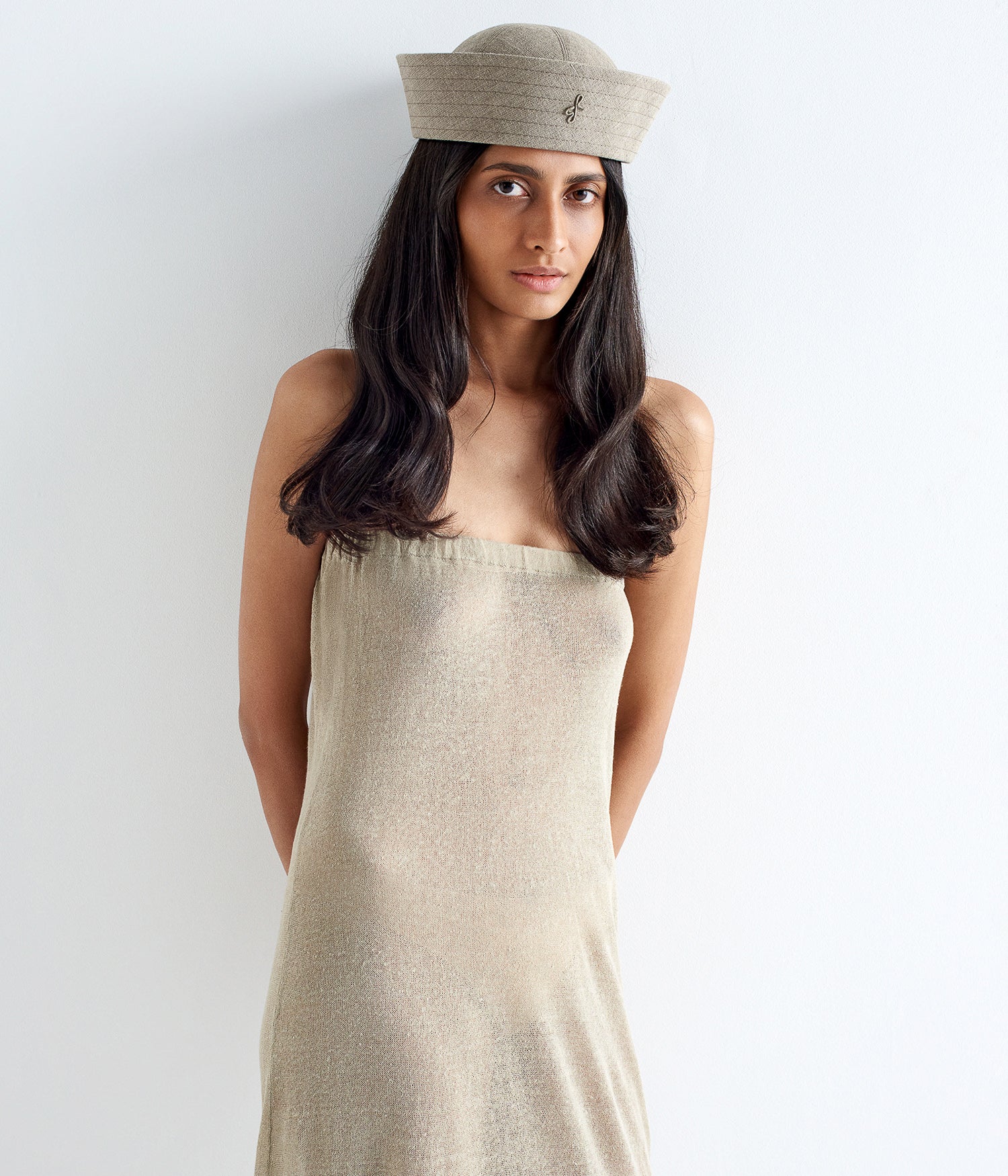 Monogram-embellished Linen Sailor Hat Monogram-embellished Linen Sailor Hat