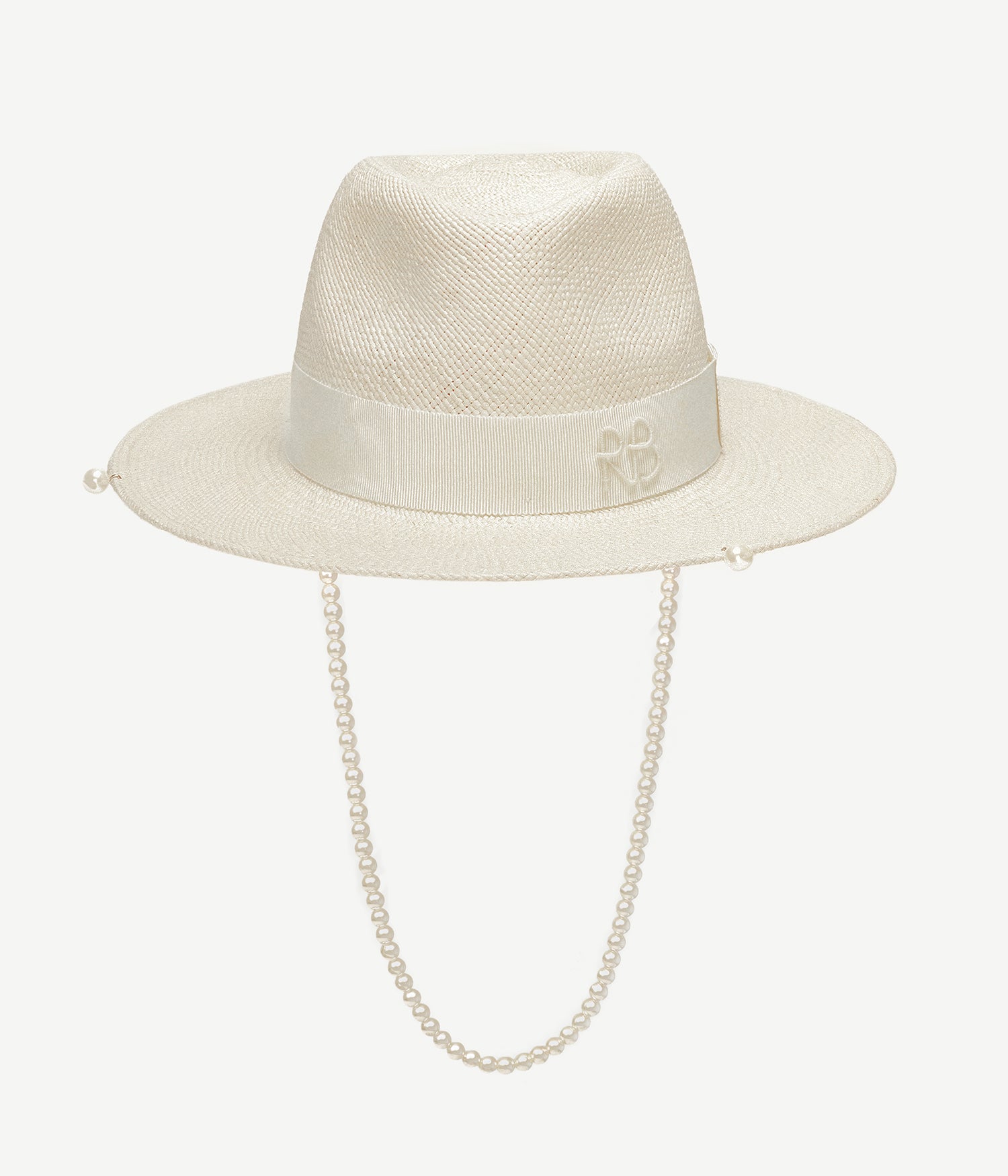 Pearls-embellished Straw Fedora Hat Pearls-embellished Straw Fedora Hat
