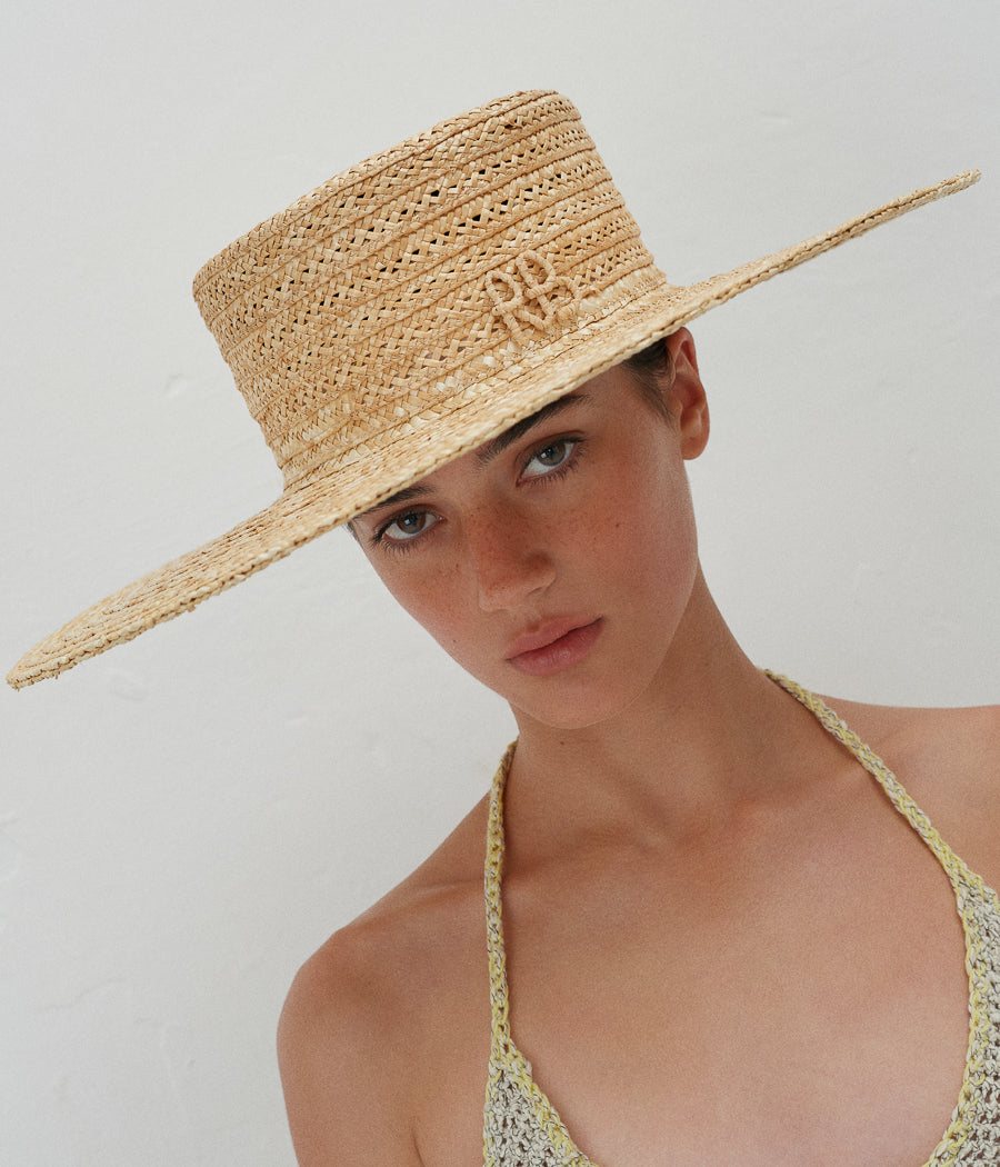 Monogram-embellished Wide-Brim Boater Hat CNT036-STR-SRB-13P Ruslan Baginskiy Monogram-embellished Wide-Brim Boater Hat CNT036-STR-SRB-13P Ruslan Baginskiy