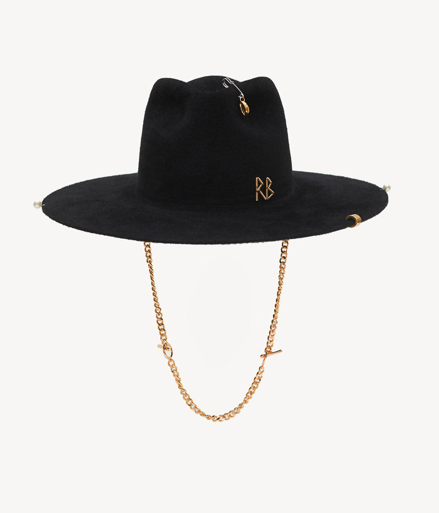 Chain Strap Felt Fedora Hat