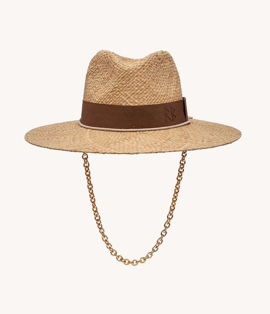 Chain Strap Straw Fedora Hat FDR036/09-STR-CHA-XS Ruslan Baginskiy Chain Strap Straw Fedora Hat FDR036/09-STR-CHA-XS Ruslan Baginskiy