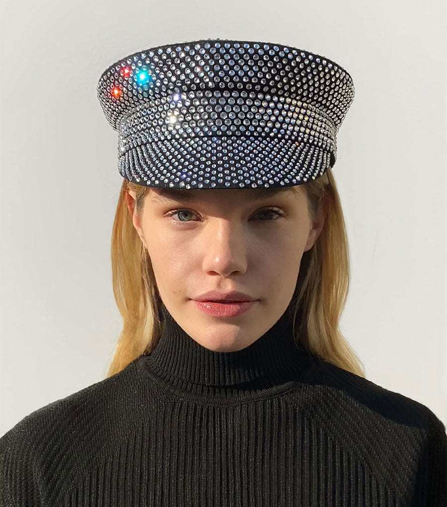 Crystal-embellished Baker Boy Cap KPC100-C-DMD-XS Ruslan Baginskiy Crystal-embellished Baker Boy Cap KPC100-C-DMD-XS Ruslan Baginskiy