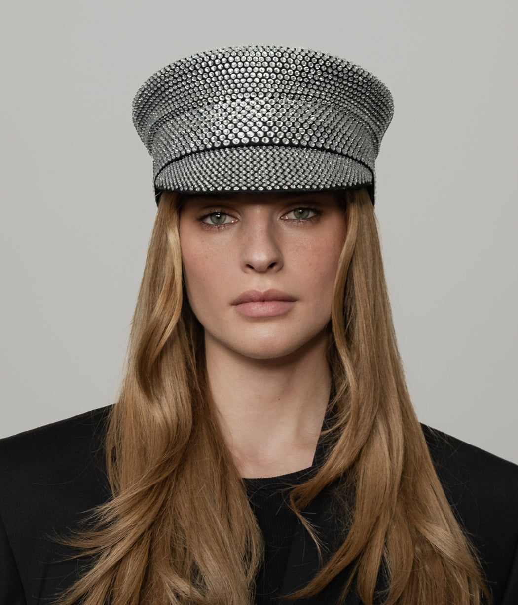 Crystal-embellished Baker Boy Cap • Ruslan Baginskiy Hats