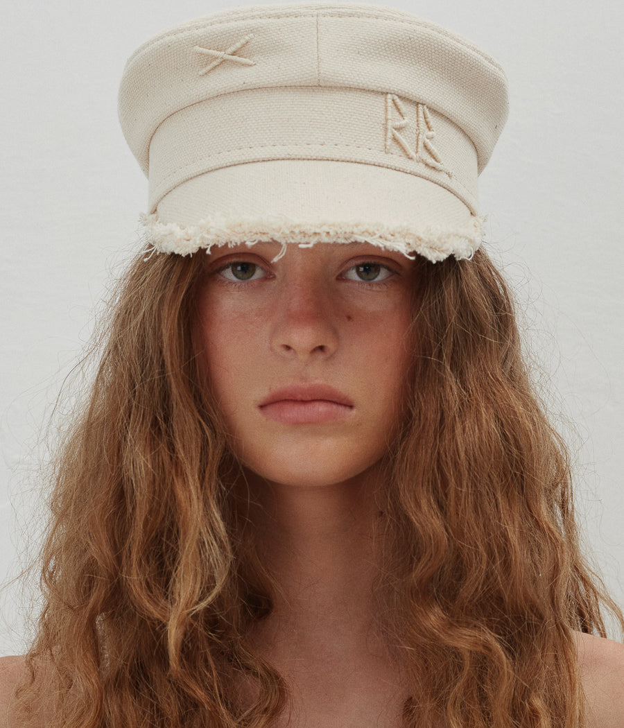 Monogram-embellished Fringed Baker Boy Cap KPC035-C-BHR-NSNR-XXS Ruslan Baginskiy Monogram-embellished Fringed Baker Boy Cap KPC035-C-BHR-NSNR-XXS Ruslan Baginskiy