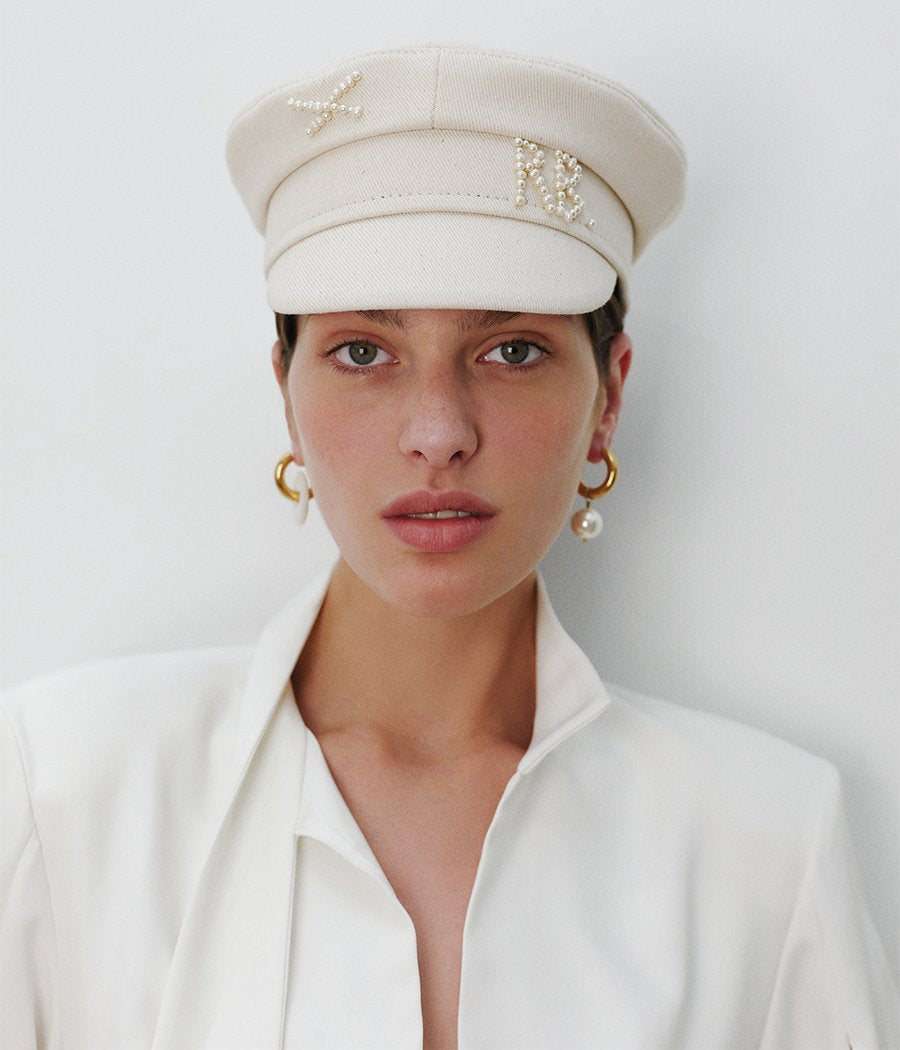 Pearls-embellished Baker Boy Cap KPC035-C-PRL-XXS Ruslan Baginskiy Pearls-embellished Baker Boy Cap KPC035-C-PRL-XXS Ruslan Baginskiy