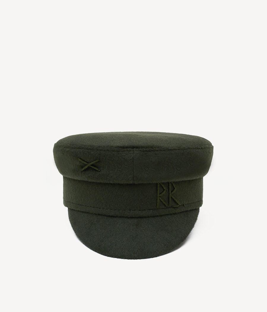 Monogram-embroidered Wool Baker Boy Cap Monogram-embroidered Wool Baker Boy Cap