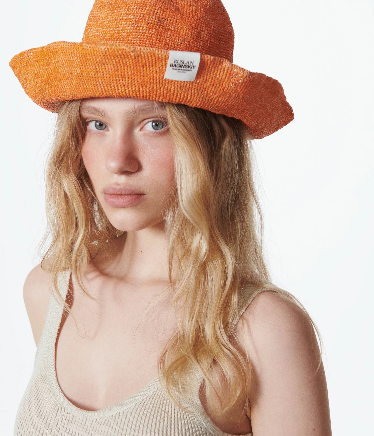 Logo-patch Knitted Straw Bucket Hat