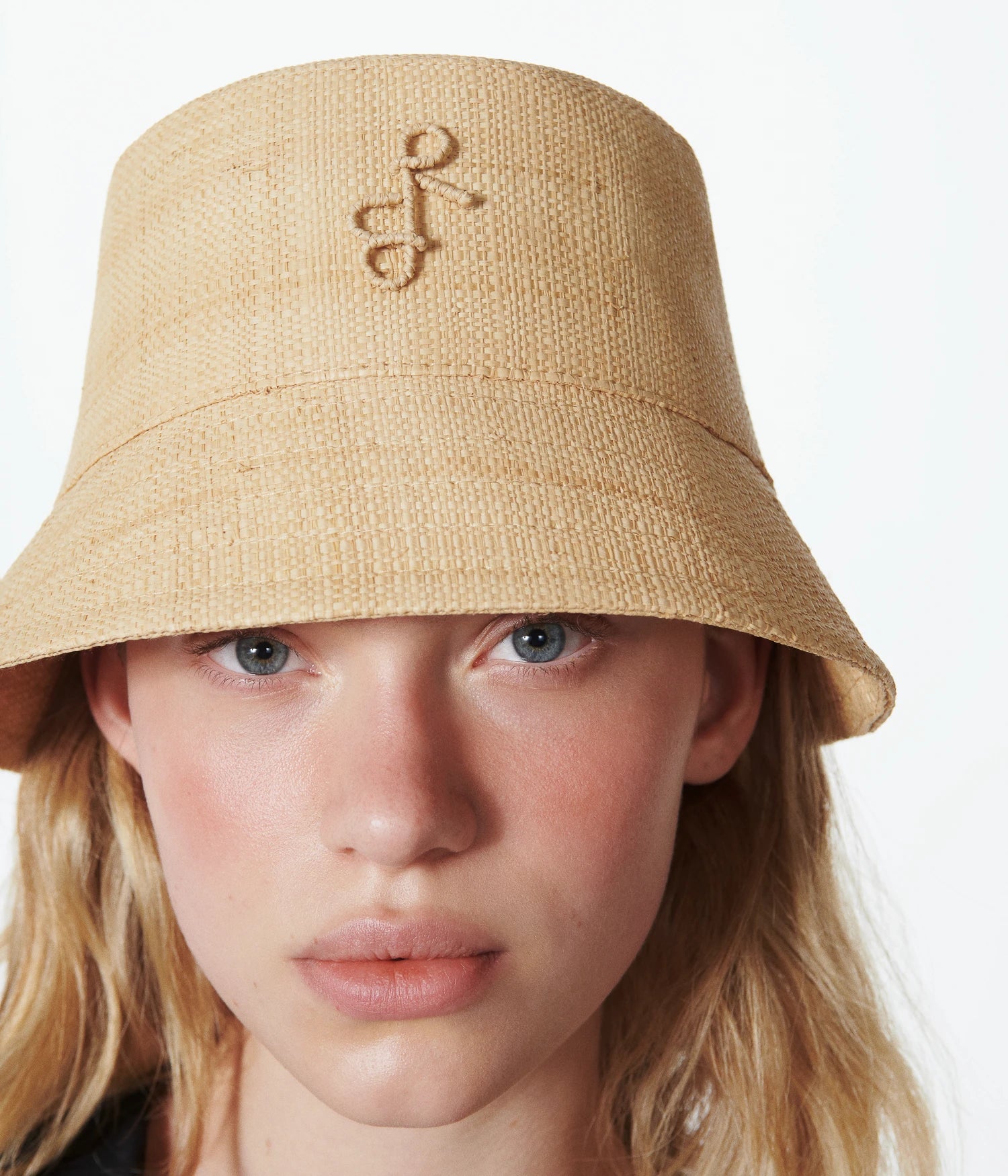 Monogram-embellished Straw Bucket Hat