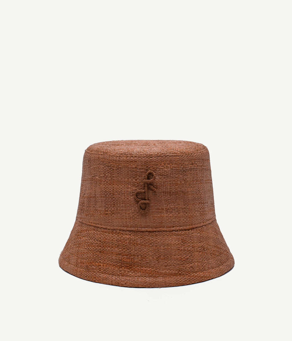 Monogram-embellished Straw Bucket Hat • Ruslan Baginskiy