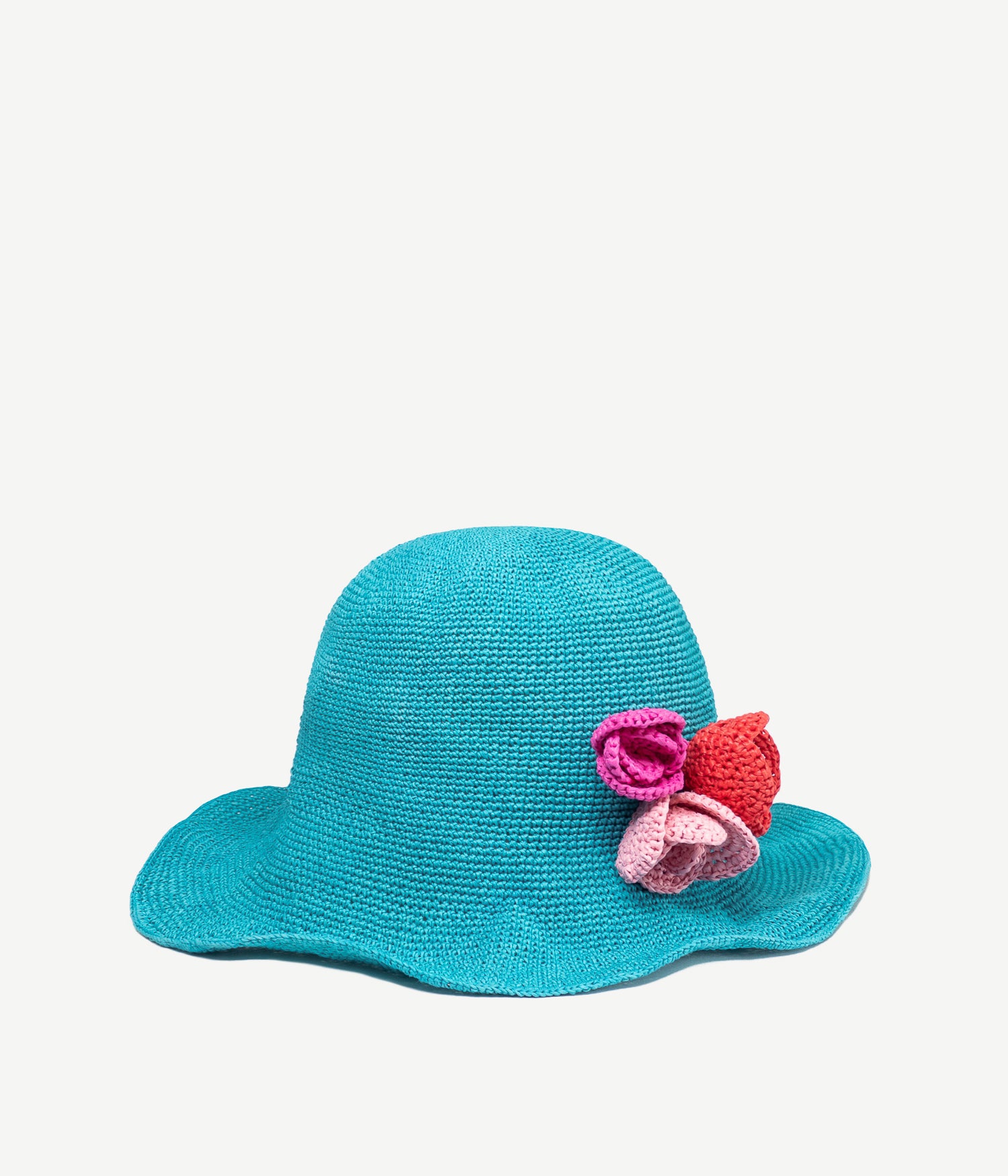 Bucket Hat Embellished with Hand-Knitted Flowers