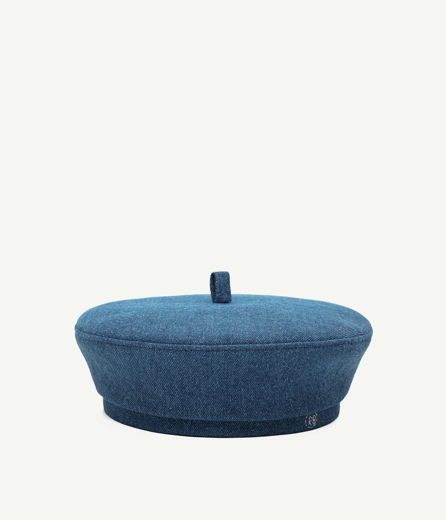 44_10_40, Ruslan Baginskiy Denim BeretA beret is a headpiece with a distinctive round shape and a soft, comfortable fit. The structured design makes it easy to style. Made from blue denim. Finished with a hand-embroidered RB monogram.Handcrafted in Ukraine.