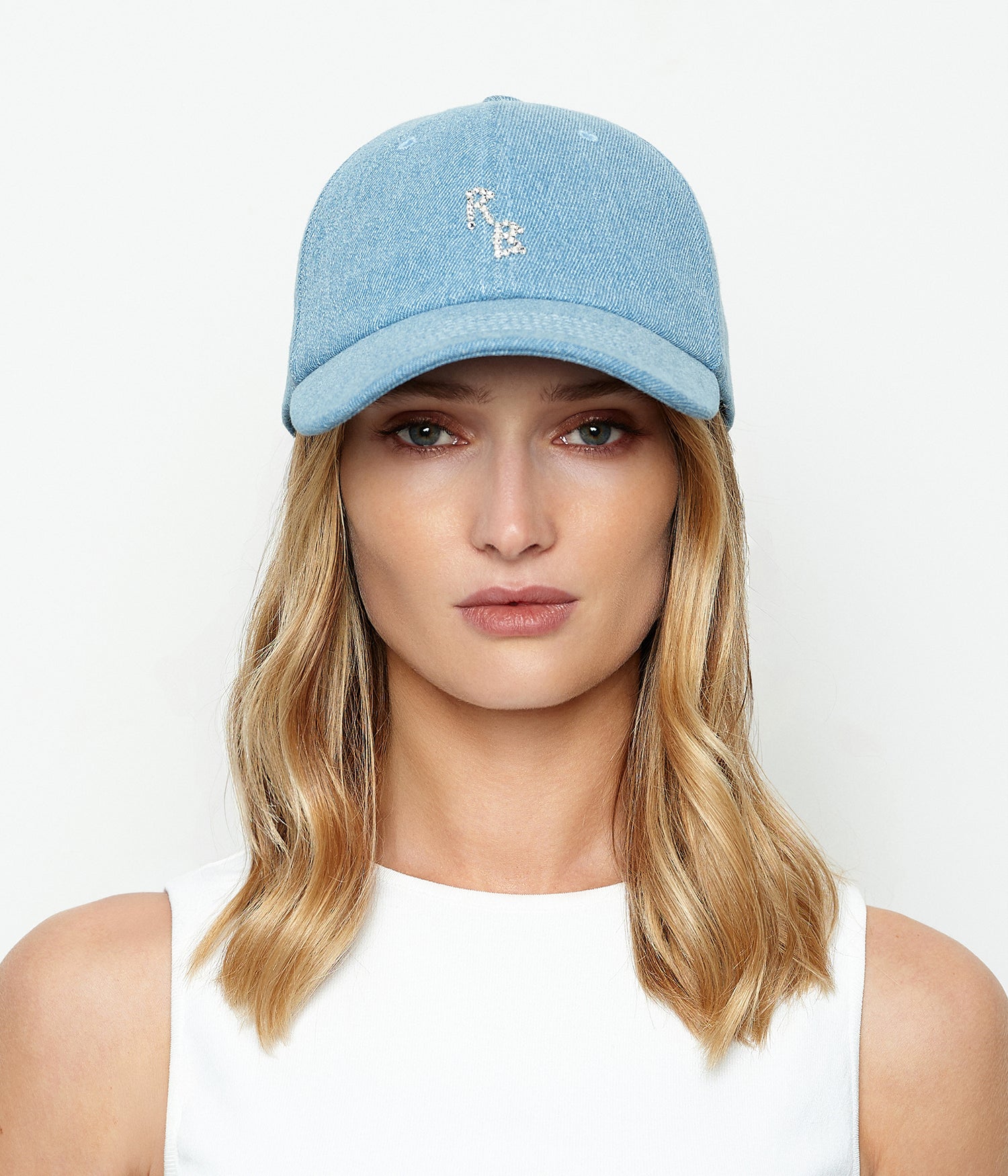 Crystal-embroidered Denim Baseball Cap