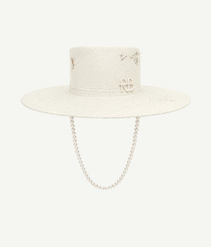 Maxi-pearls Embellished Canotier Hat