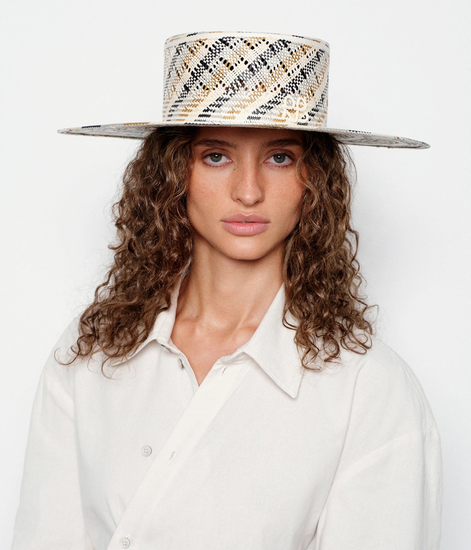 Diagonal-Stripe Canotier Hat