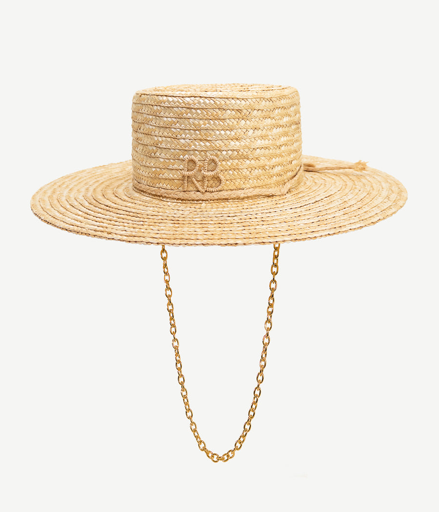Products, Monogram-embellished Chain Strap Straw Boater Hat