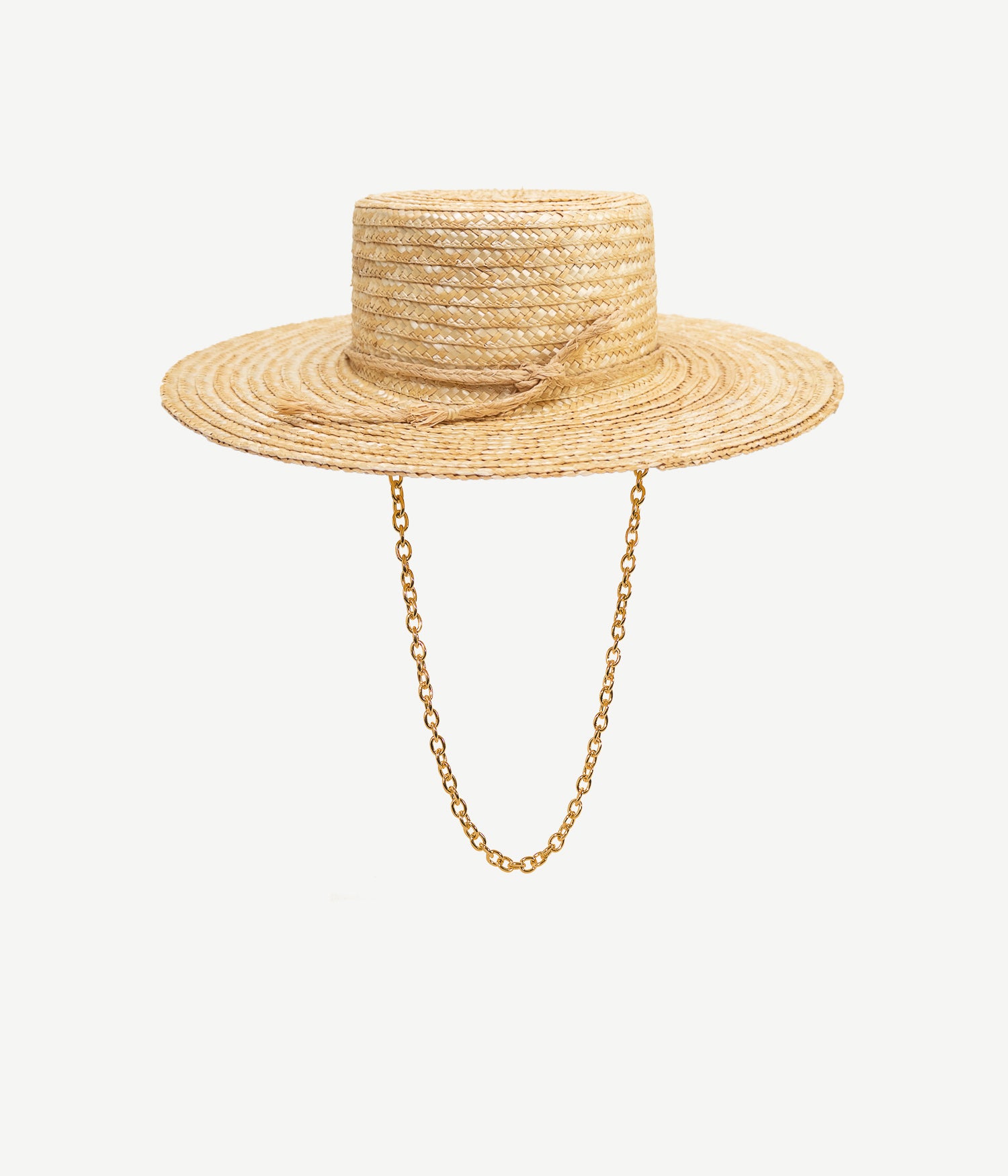 Monogram-embellished Chain Strap Straw Boater Hat