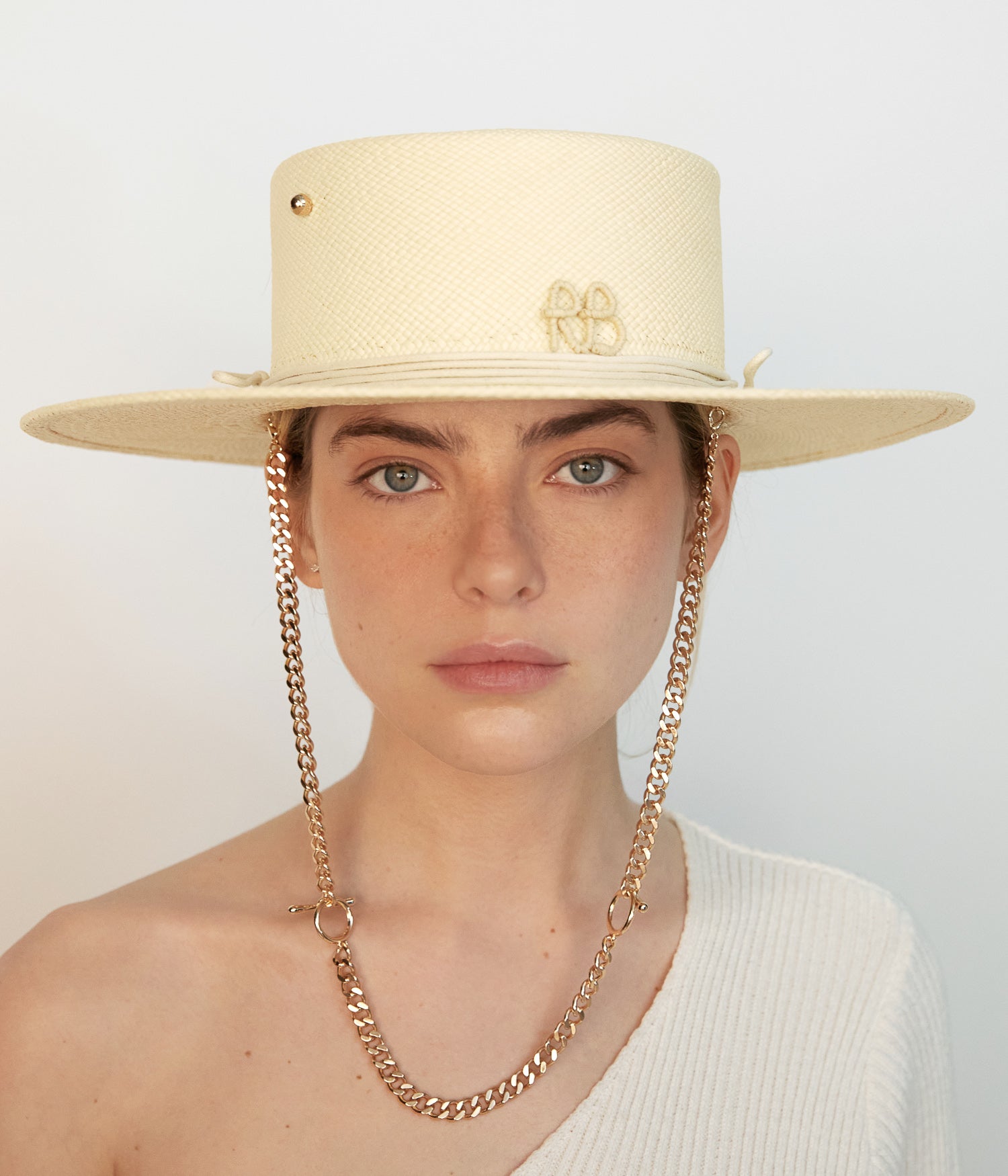 Pierced Chain Strap Canotier Hat