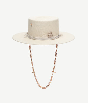 Pierced Chain Strap Canotier Hat