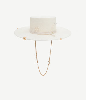 Chain Strap Sisal Canotier Hat