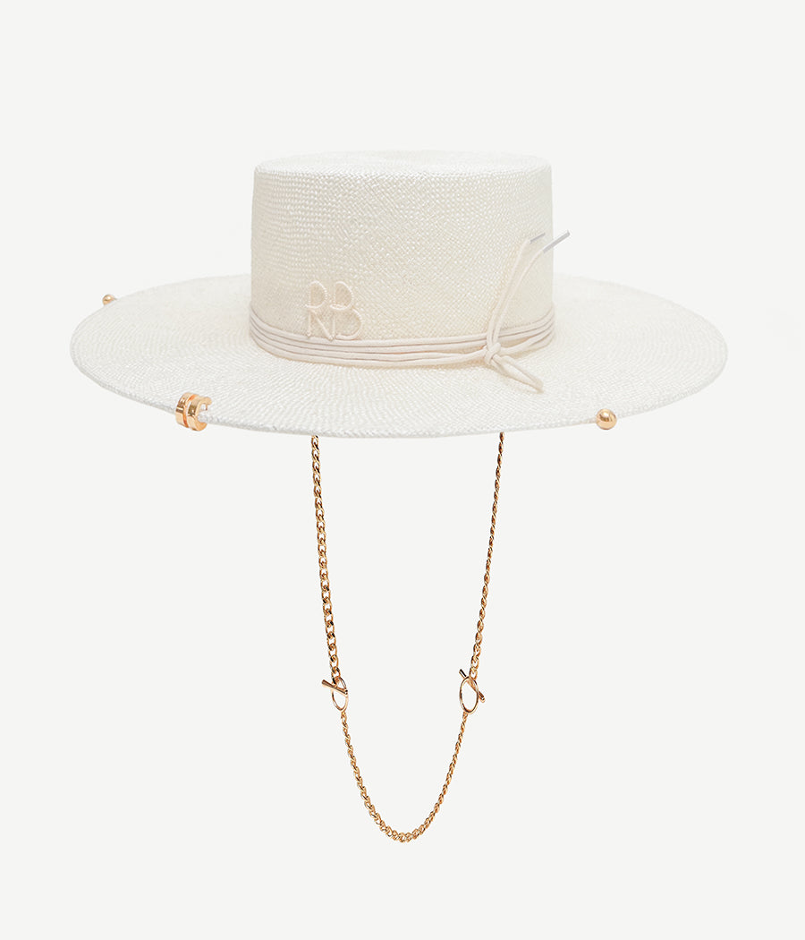Chain Strap Sisal Canotier Hat