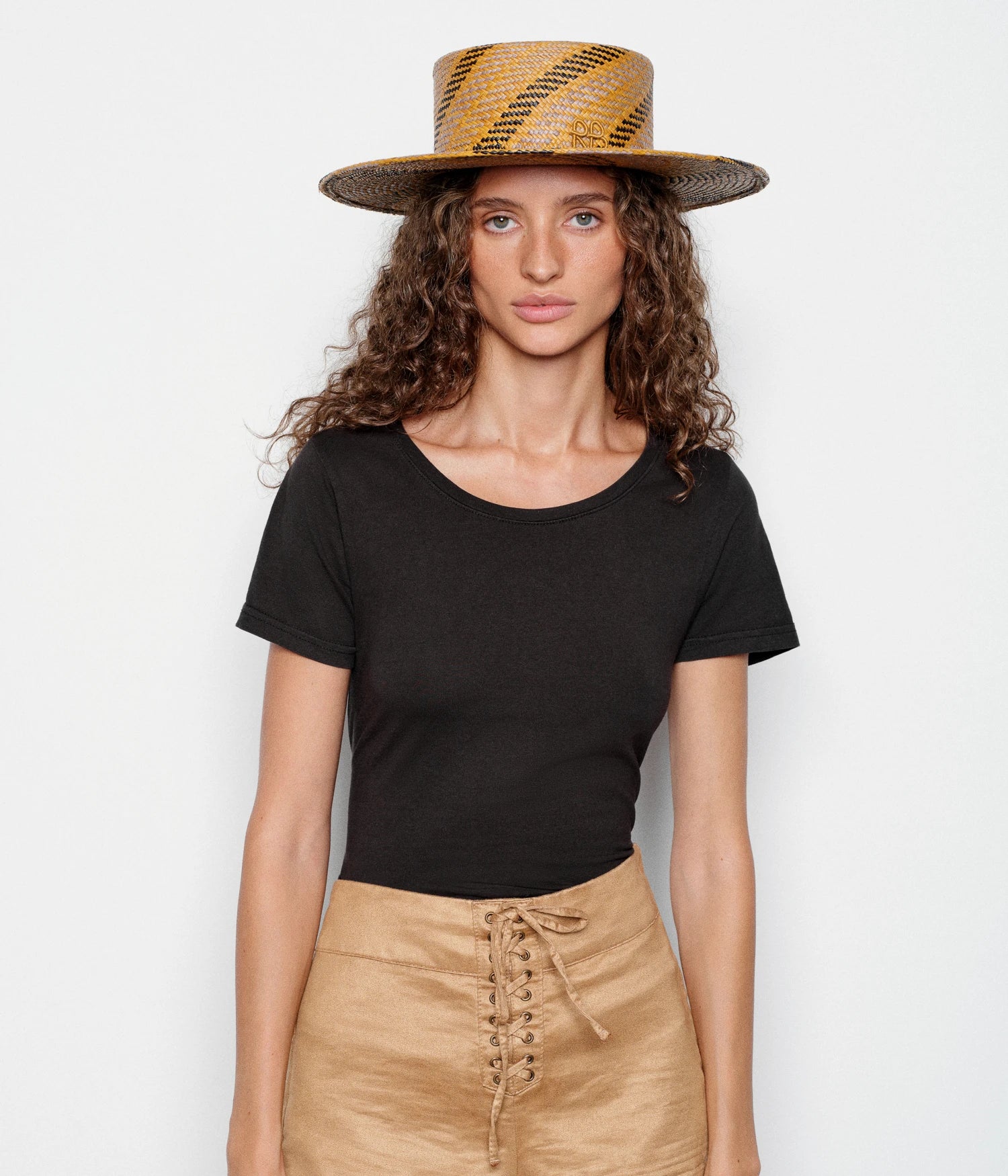 Diagonal-Stripe Canotier Hat