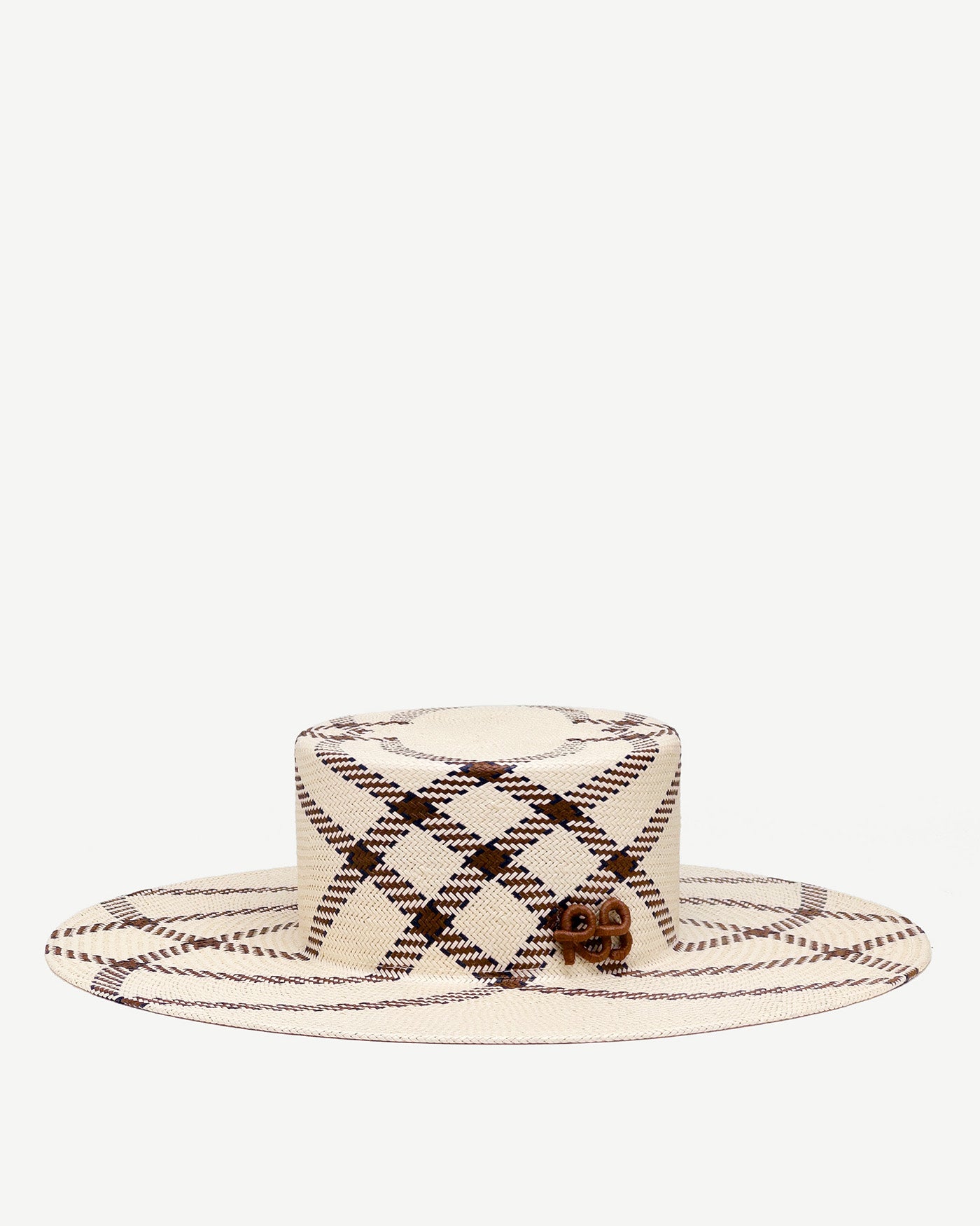 Diagonal-Stripe Straw Canotier Hat