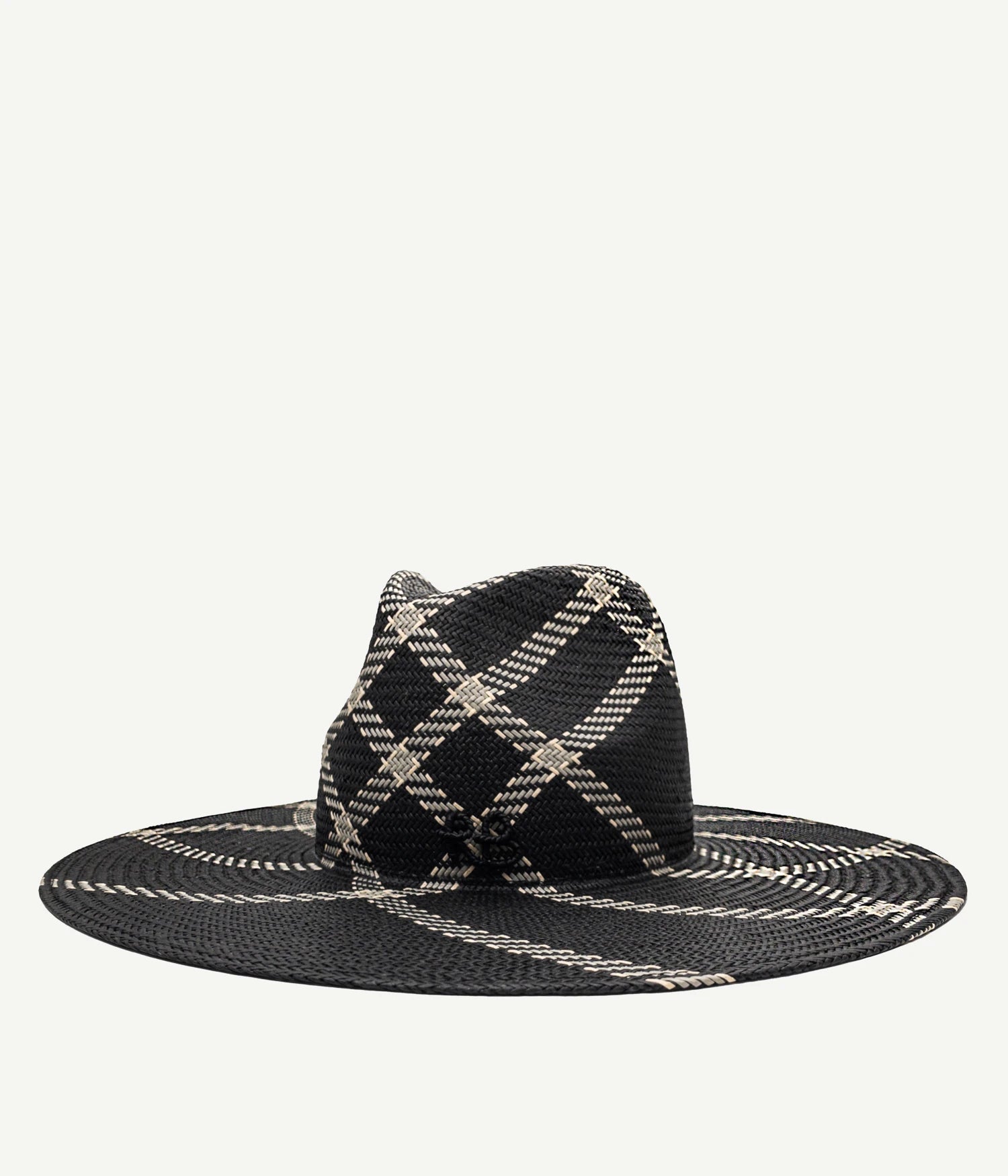 Diagonal-Stripe Straw Fedora Hat