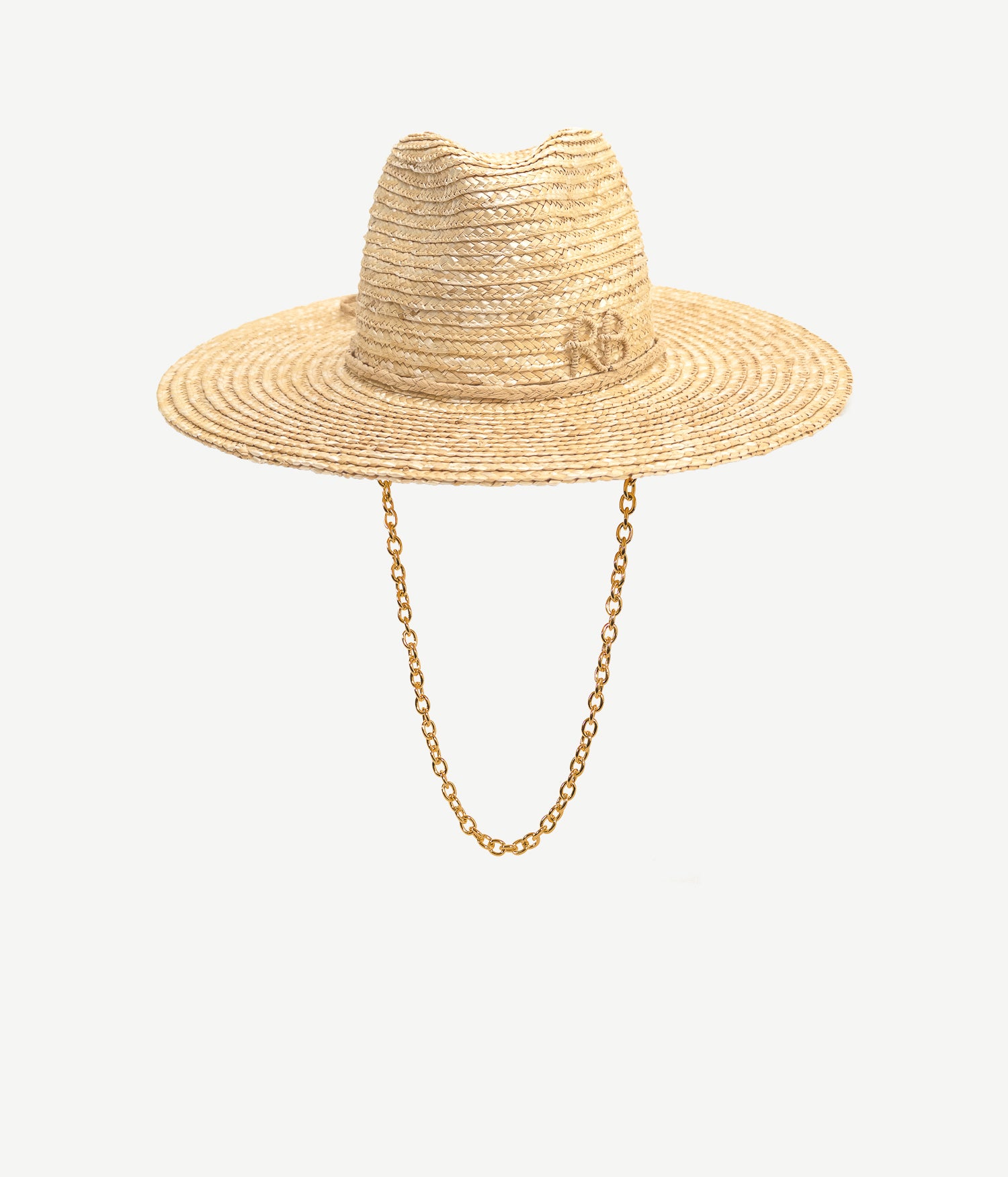Monogram-embellished Chain Strap Straw Fedora Hat