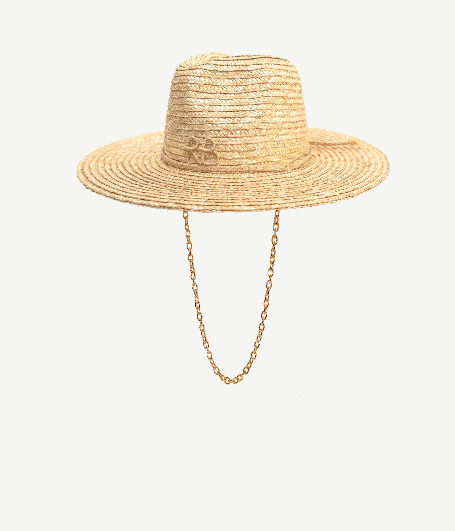Monogram-embellished Chain Strap Straw Fedora Hat