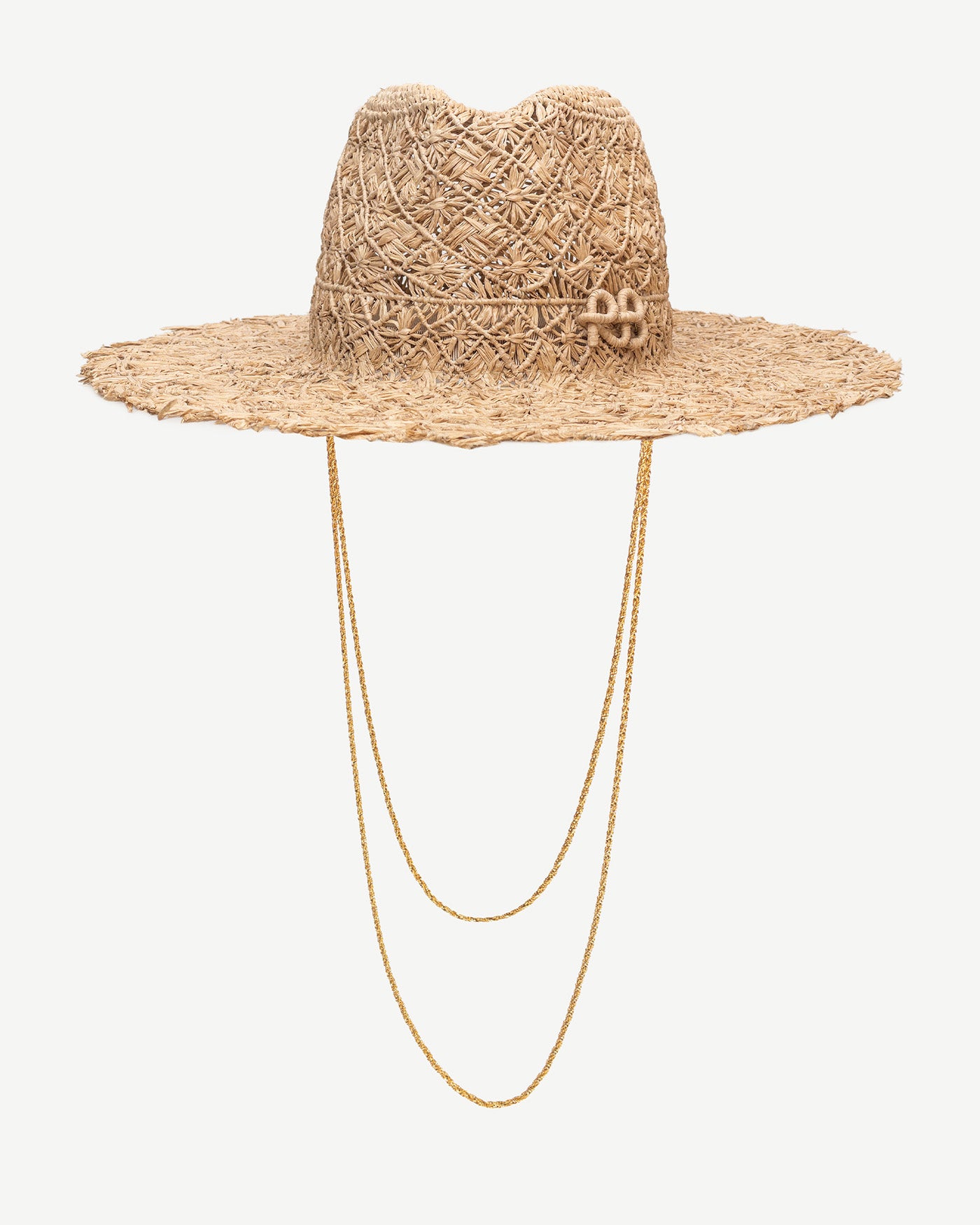 Fedora Hat, Cut Out Double Chain Strap Fedora Hat. Brim width: 10 cm