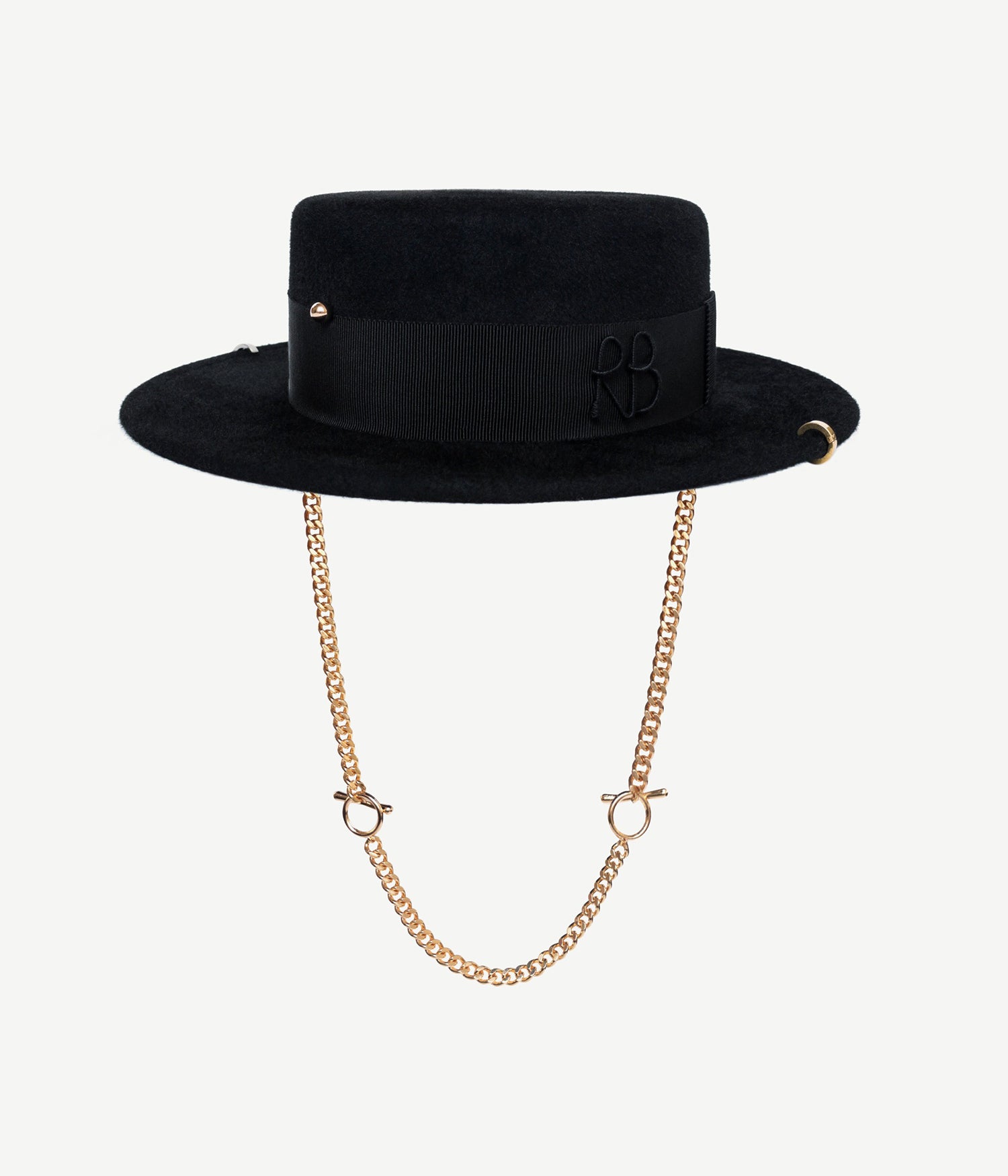 Chain Strap Felt Canotier Hat