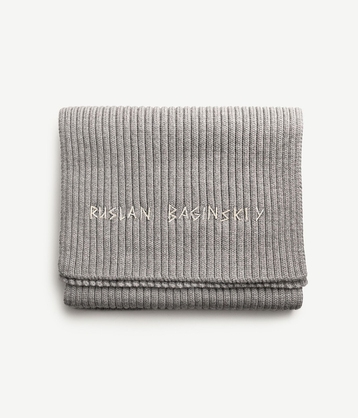 riu Embroidery logo muffler グレー Rちゃん Monogram-embroidered Wool Scarf • Ruslan Baginskiy Hats